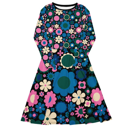 Midi Dress - BLOOMPOP blue pink - Popping Bloom Print