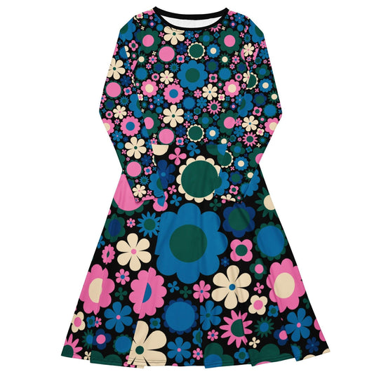 Midi Dress - BLOOMPOP blue pink - Popping Bloom Print