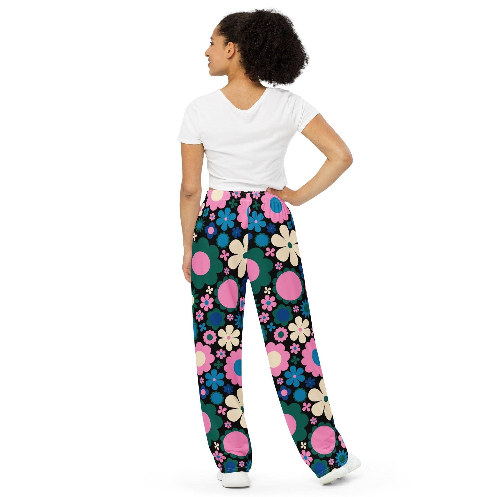 Pants - BLOOMPOP blue pink - Popping Bloom Print