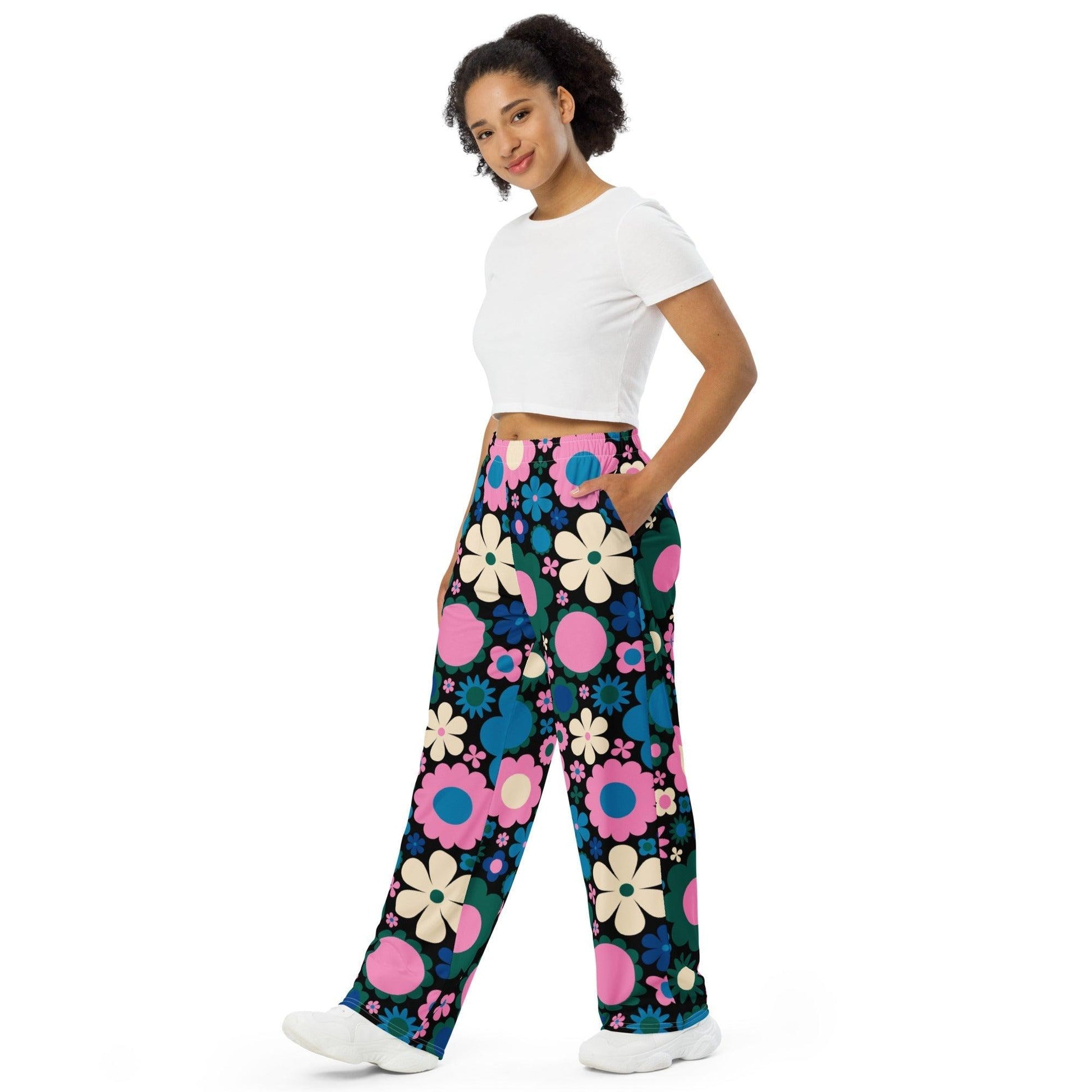 Pants - BLOOMPOP blue pink - Popping Bloom Print
