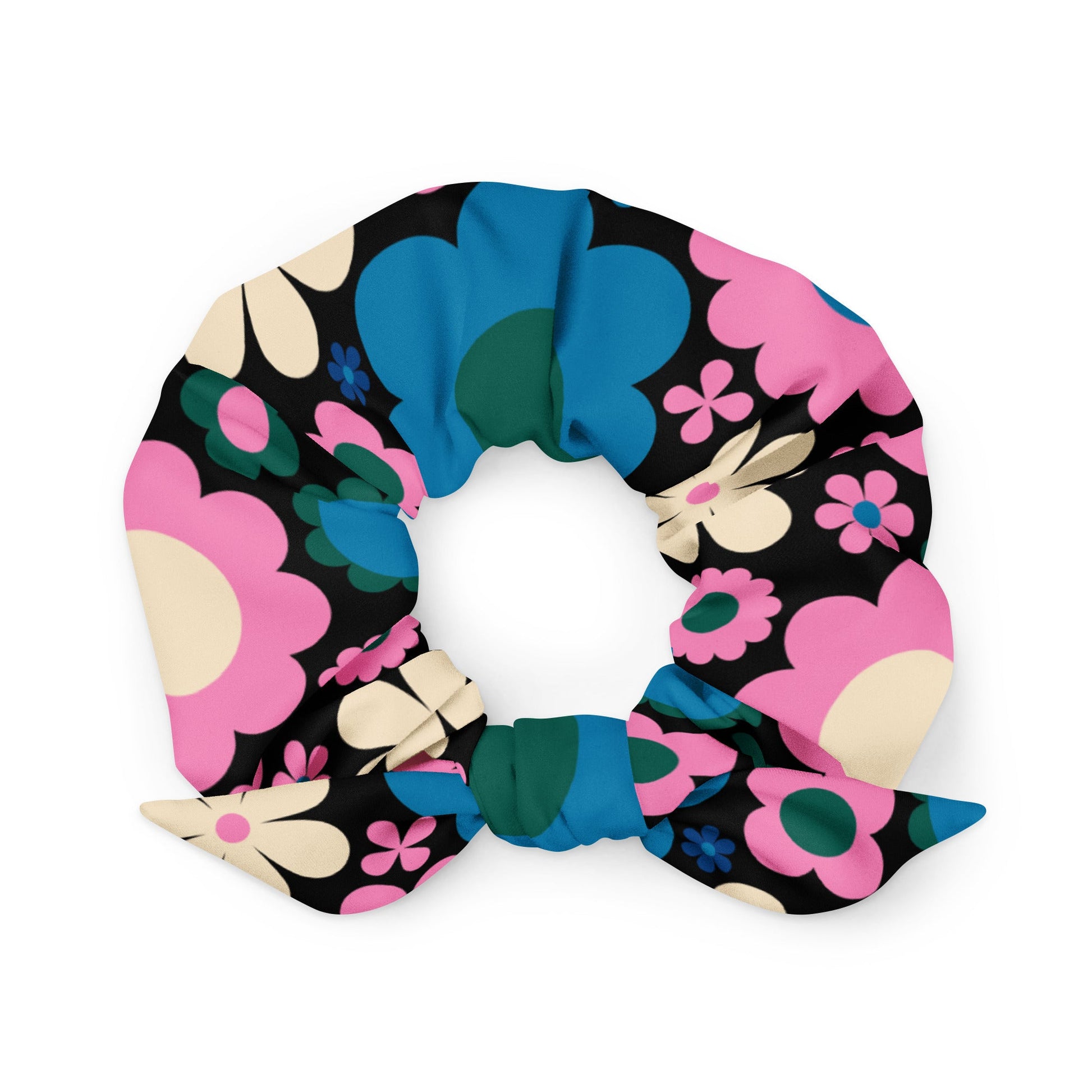 Scrunchie - BLOOMPOP blue pink - Popping Bloom Print