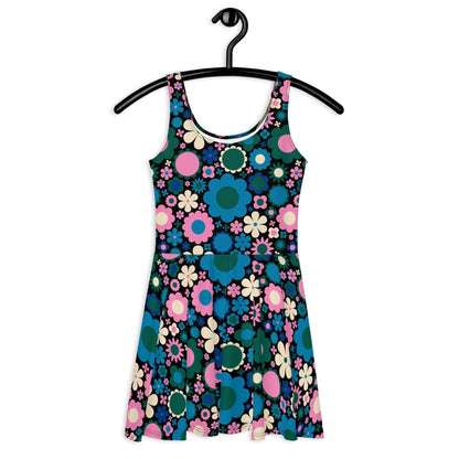 Skater Dress - BLOOMPOP blue pink - Popping Bloom Print