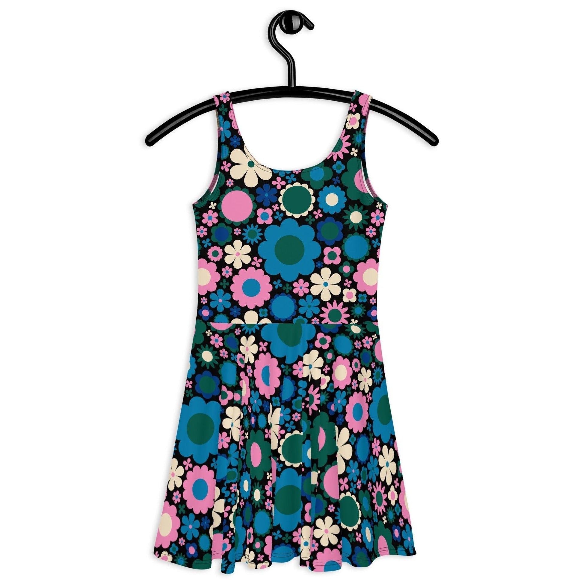 Skater Dress - BLOOMPOP blue pink - Popping Bloom Print