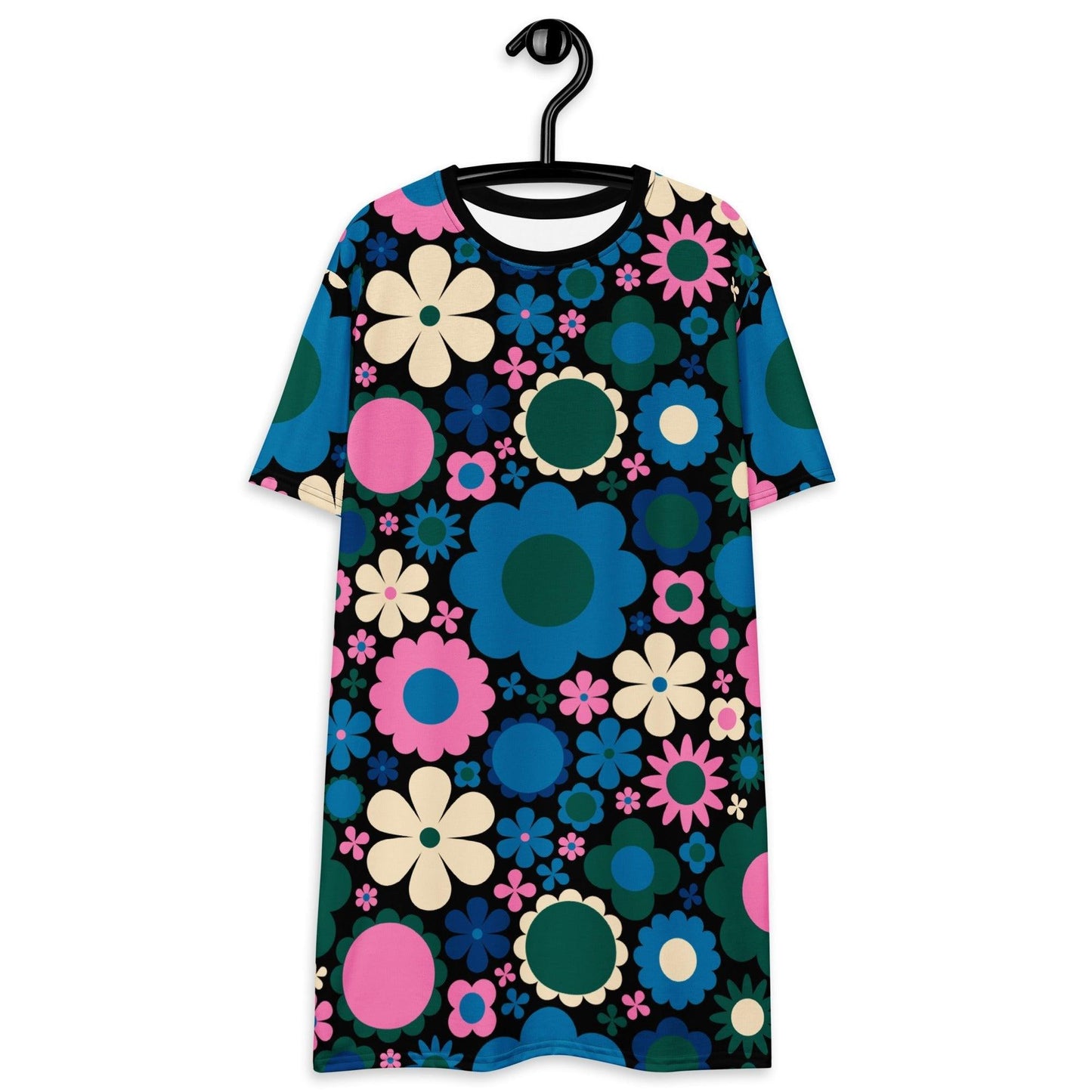 T-Shirt Dress - BLOOMPOP blue pink - Popping Bloom Print