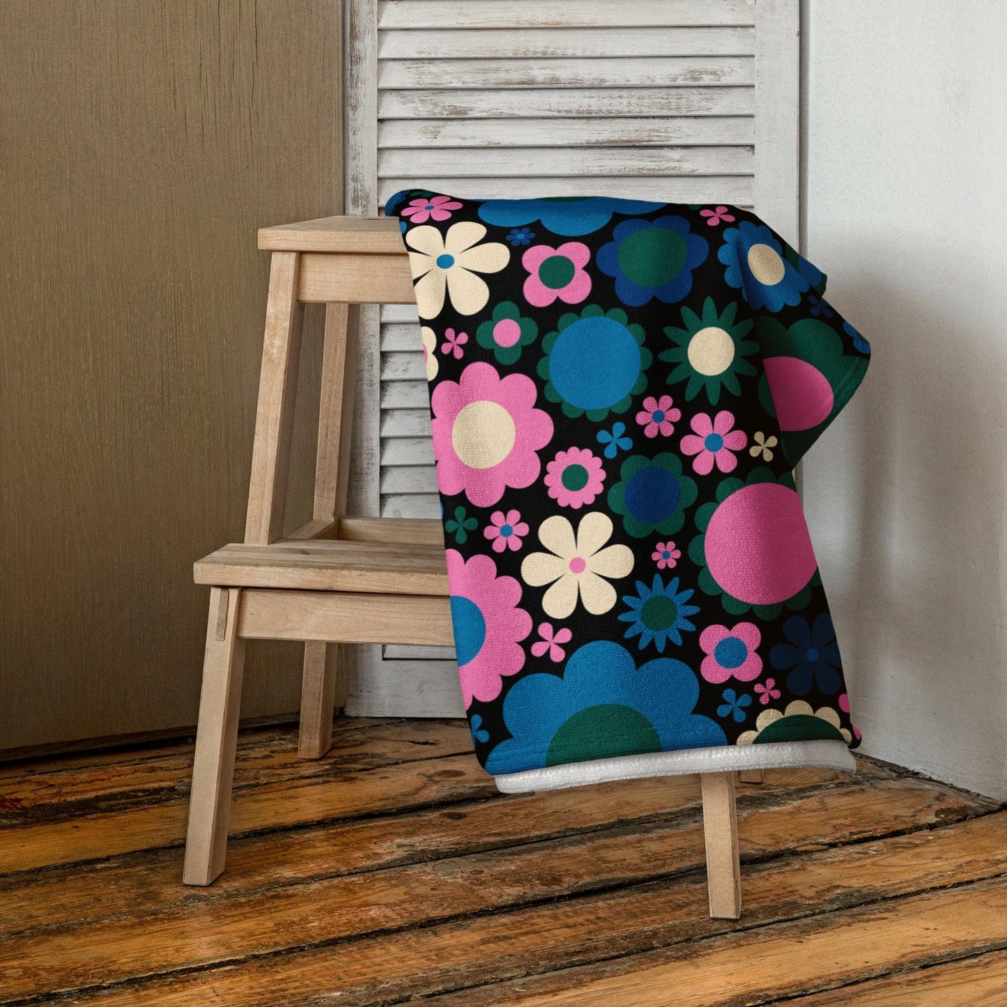 Towel - BLOOMPOP blue pink - Popping Bloom Print