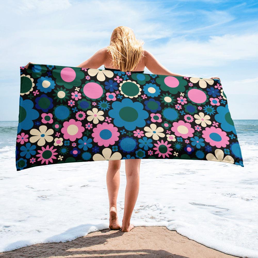 Towel - BLOOMPOP blue pink - Popping Bloom Print