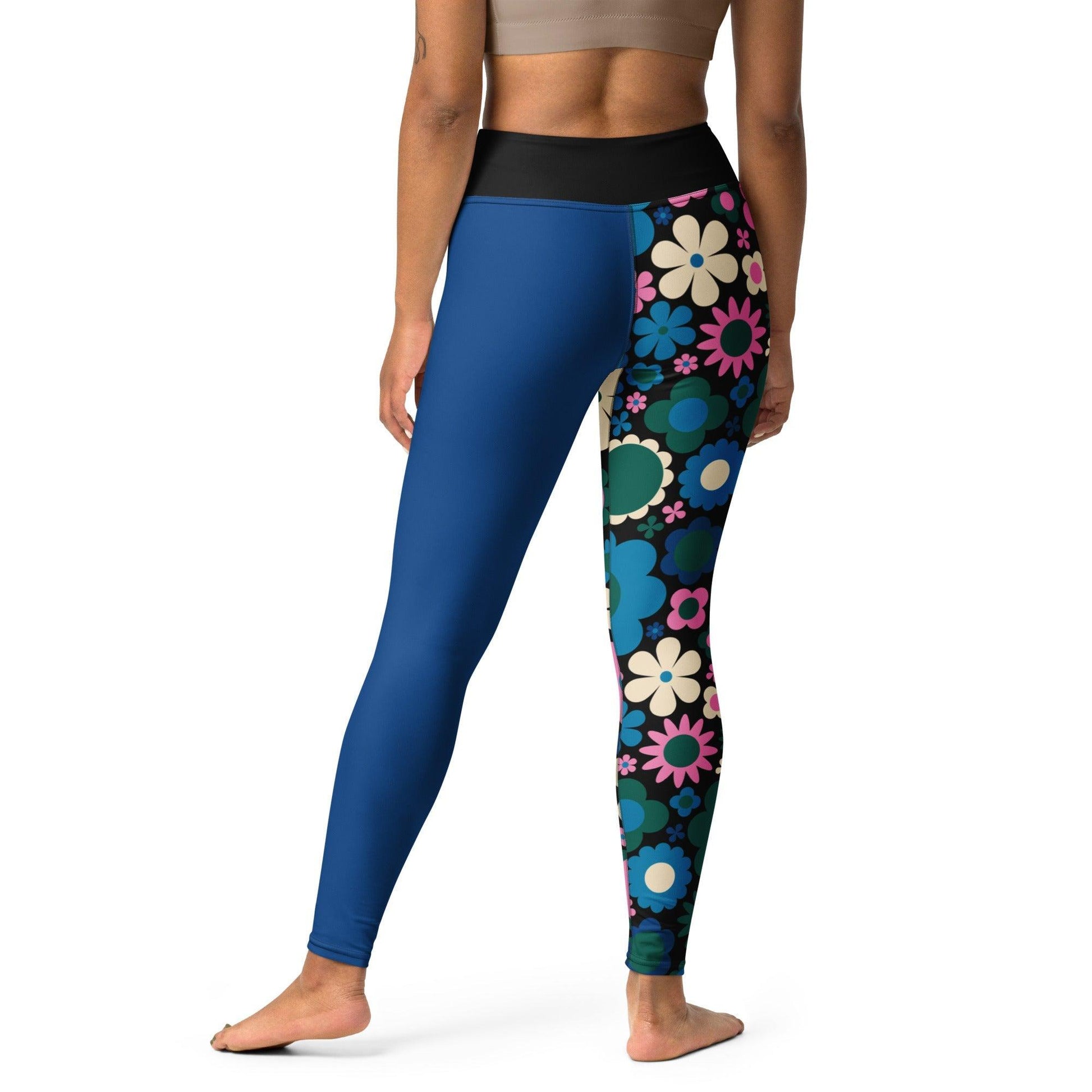 Yoga Leggings - BLOOMPOP blue pink - Popping Bloom Print