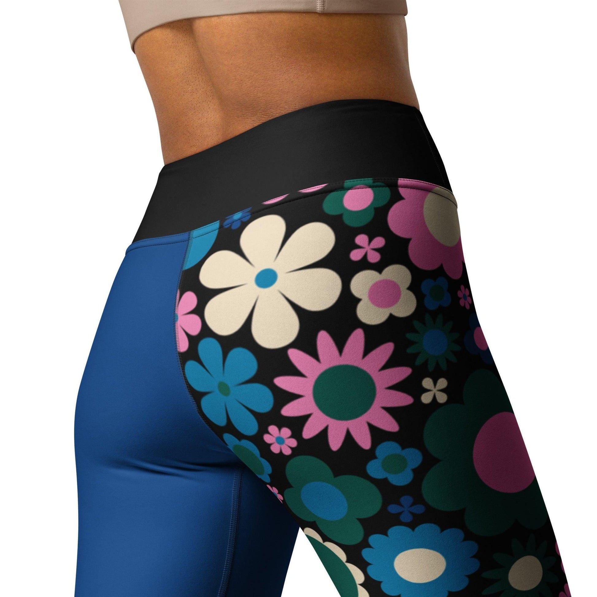 Yoga Leggings - BLOOMPOP blue pink - Popping Bloom Print