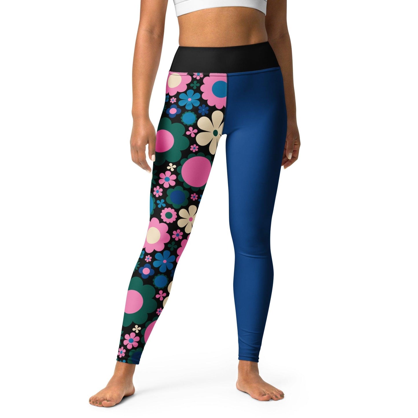 Yoga Leggings - BLOOMPOP blue pink - Popping Bloom Print