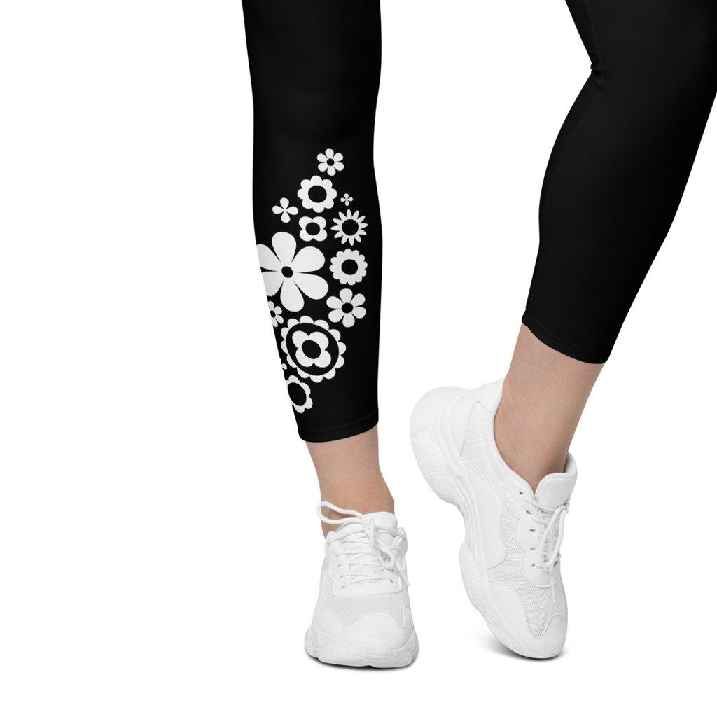 Leggings With Pockets - BLOOMPOP bw - Popping Bloom Print