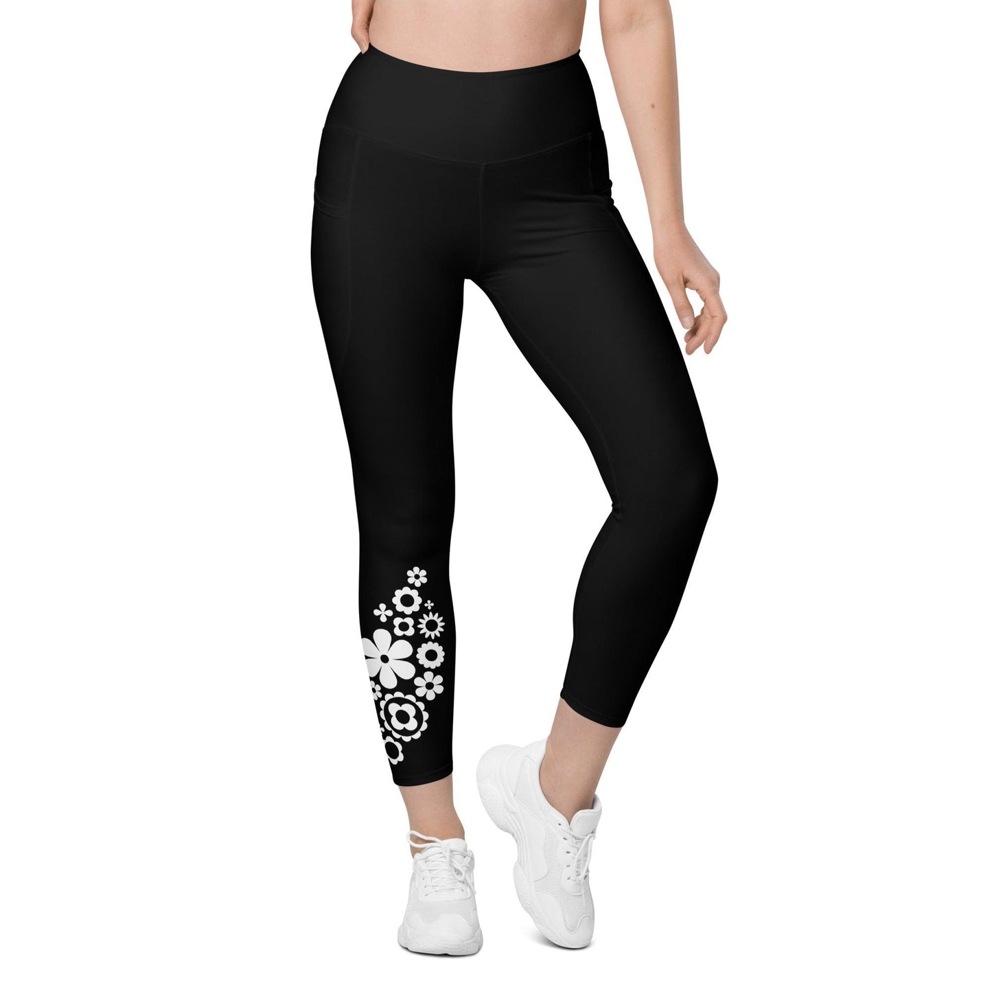 Leggings With Pockets - BLOOMPOP bw - Popping Bloom Print