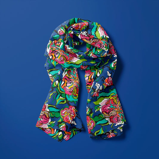 Scarf - BLOOM RIOT blue - Edgy floral print