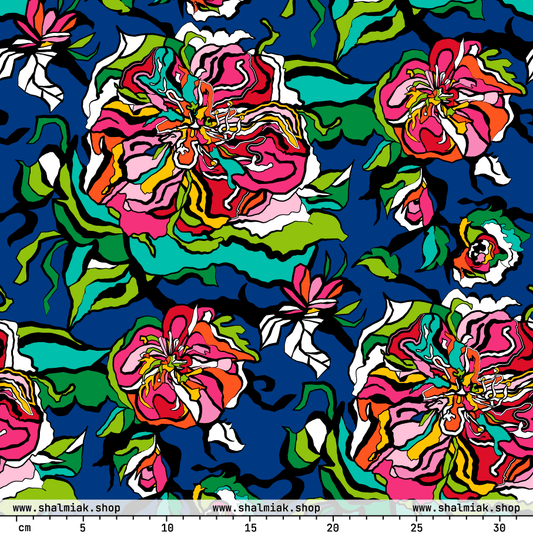 Fabric - BLOOM RIOT blue - Edgy floral print