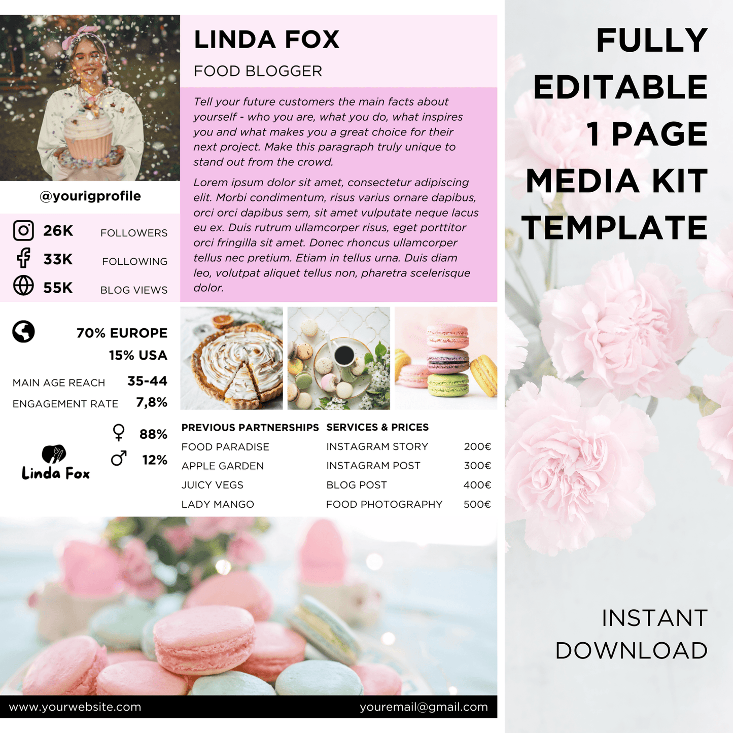 Canva Templates - 1 Page Media Kit (food theme)