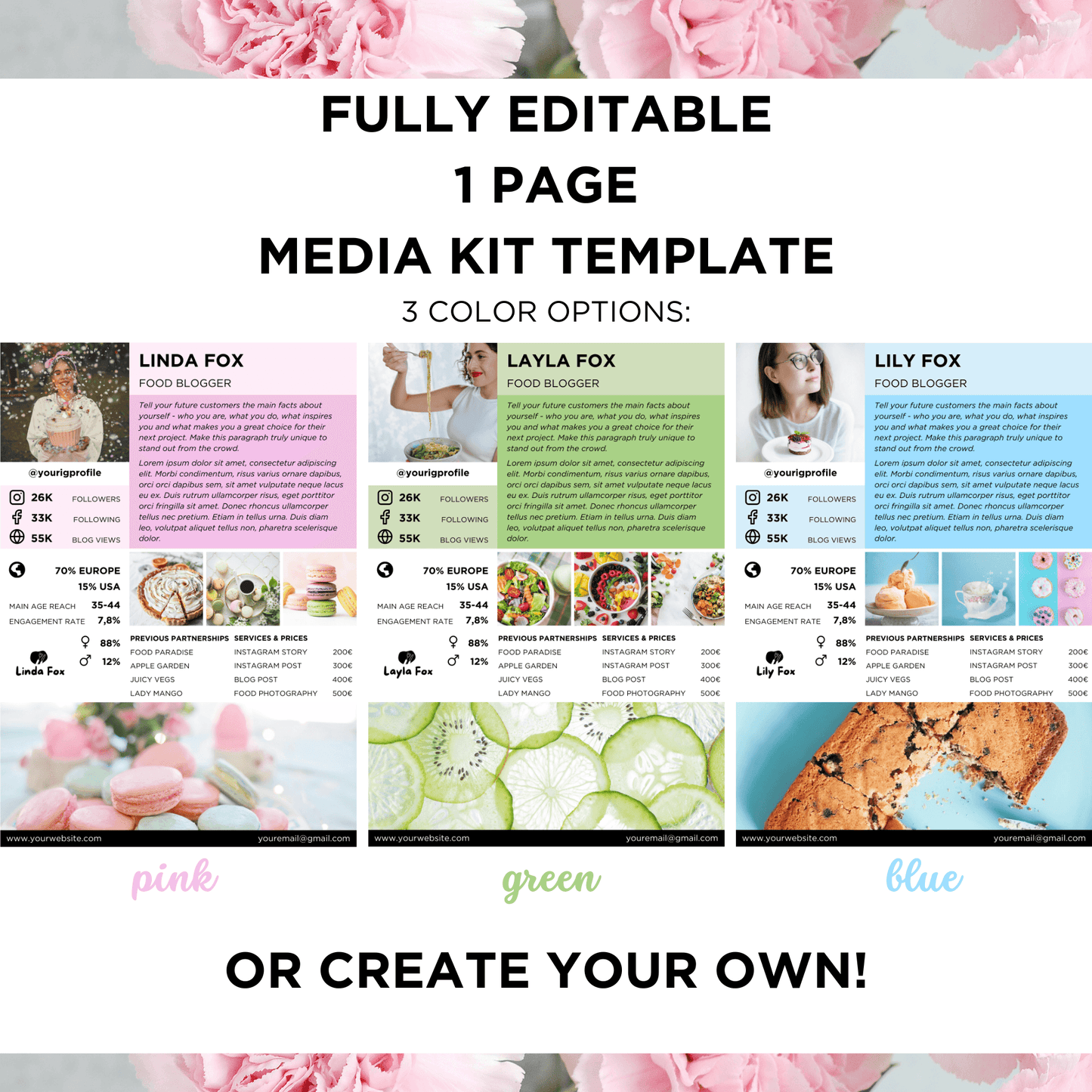 Canva Templates - 1 Page Media Kit (food theme)