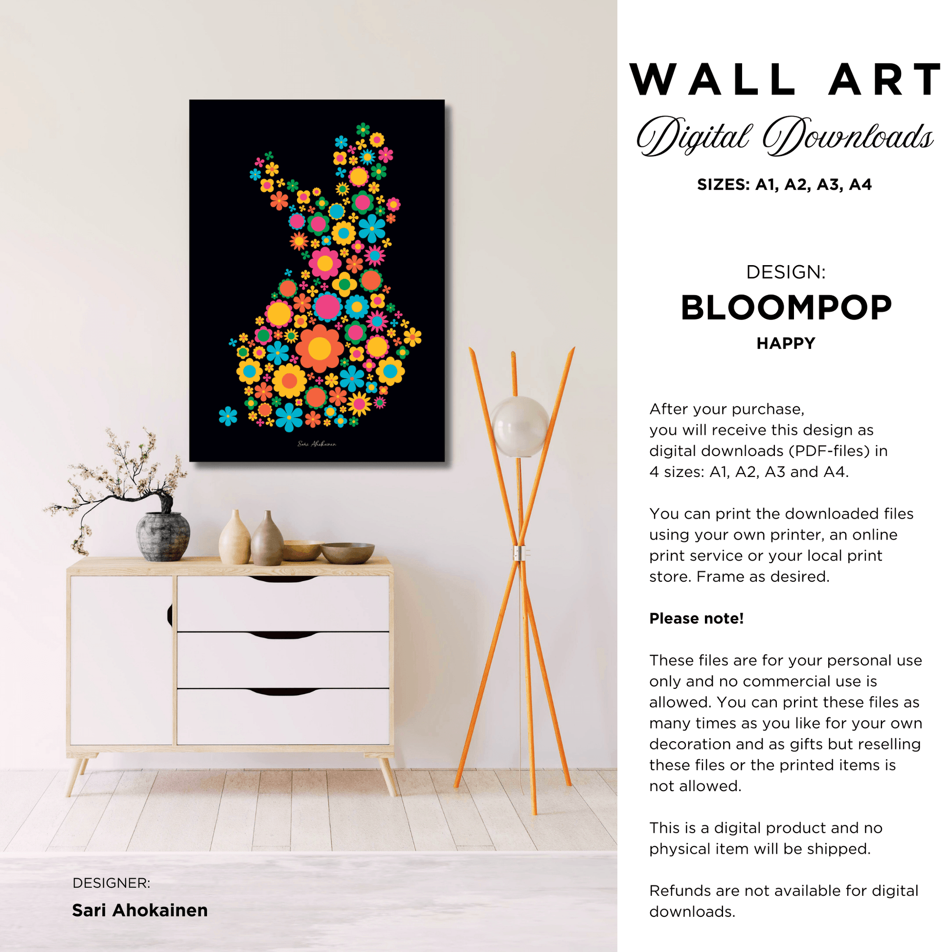 DIGITAL WALL ART - BLOOMPOP happy - Colorful bloom print