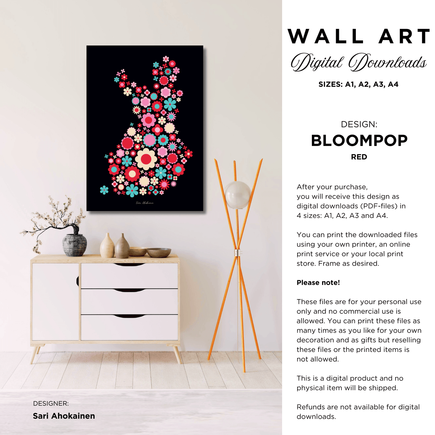 DIGITAL WALL ART - BLOOMPOP red - Colorful bloom print