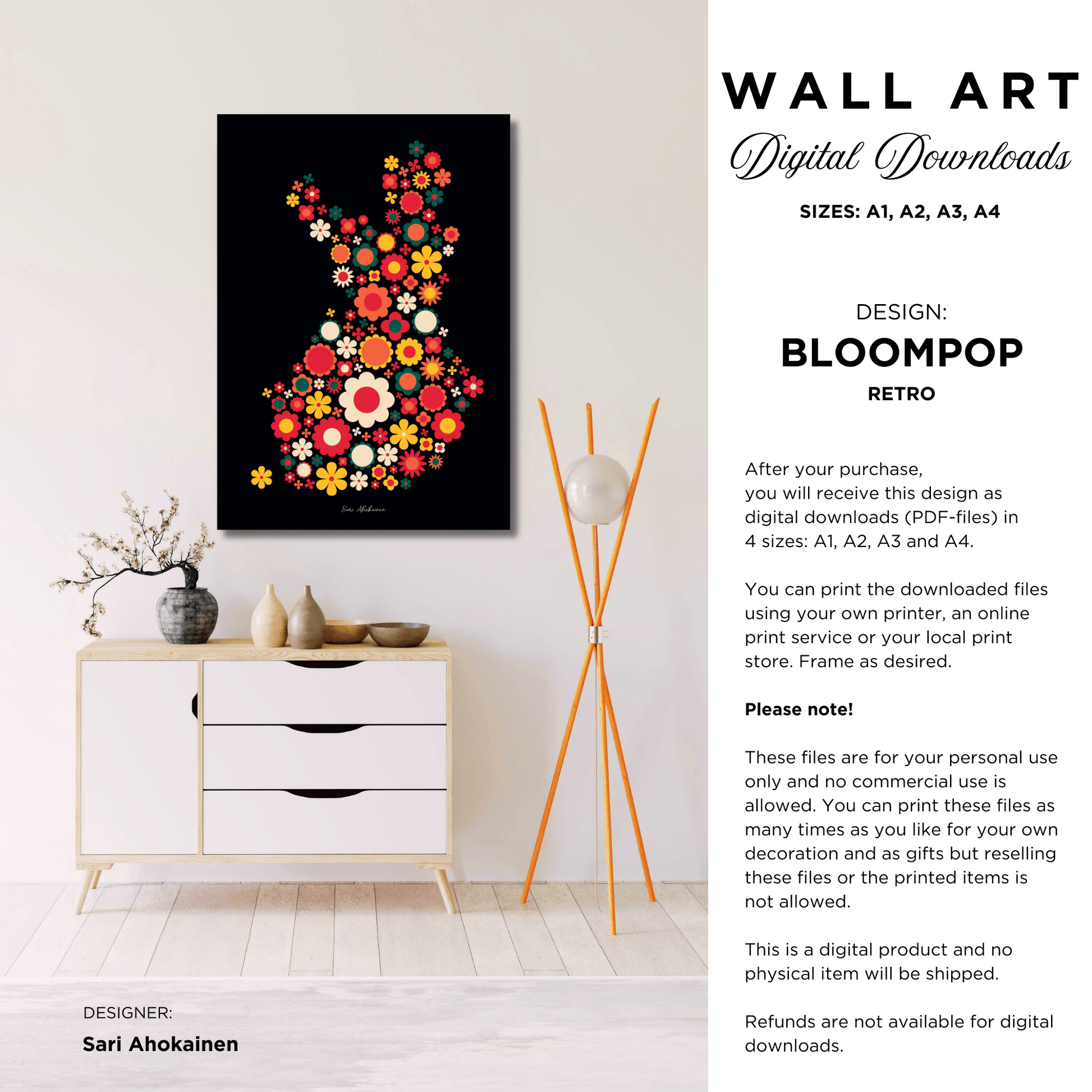 DIGITAL WALL ART - BLOOMPOP retro - Colorful bloom print