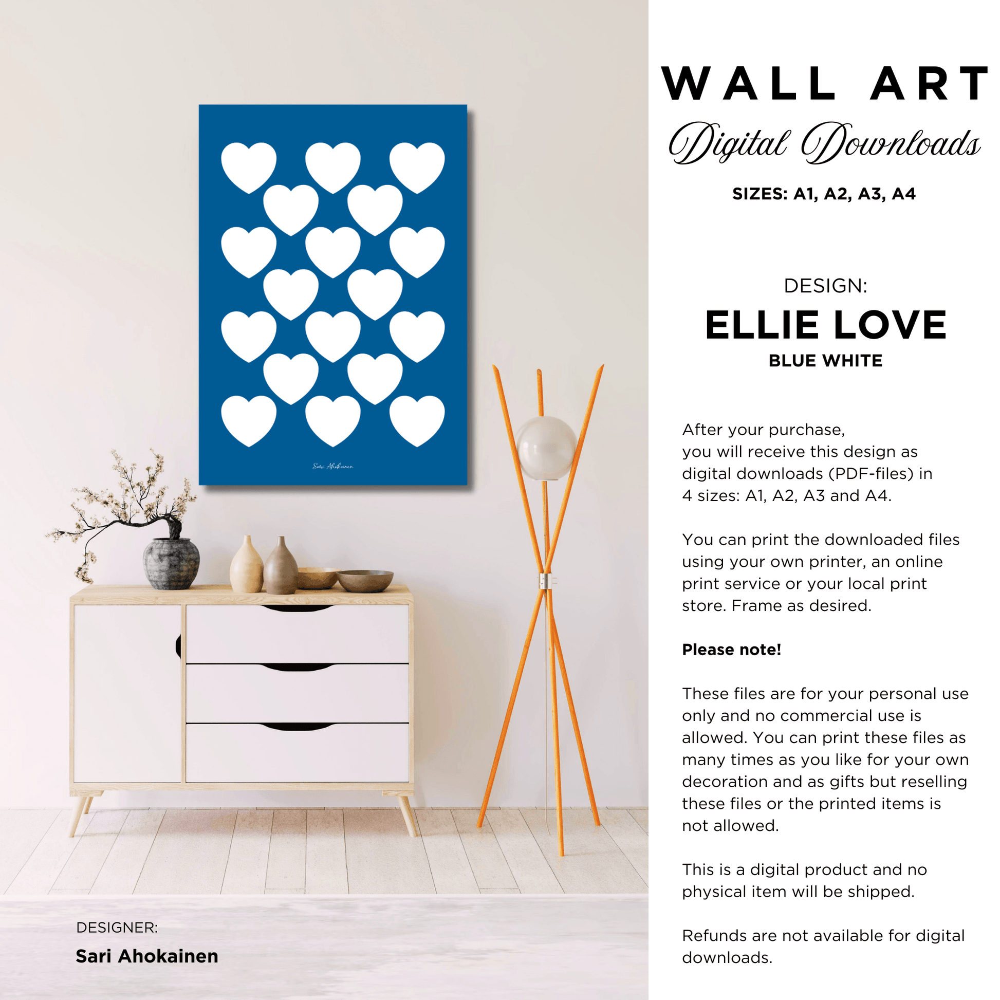 DIGITAL WALL ART - ELLIE LOVE blue white