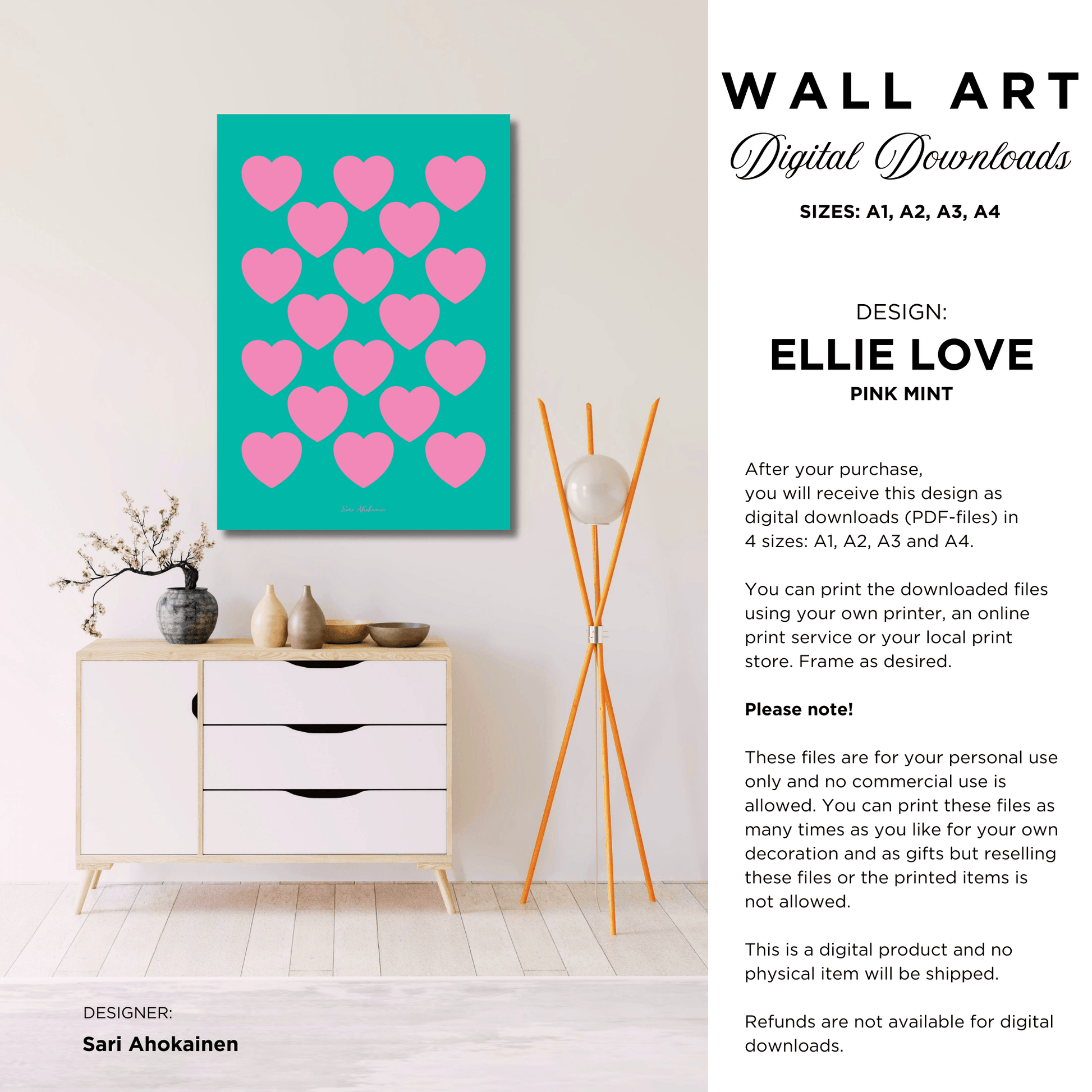 DIGITAL WALL ART - ELLIE LOVE pink mint