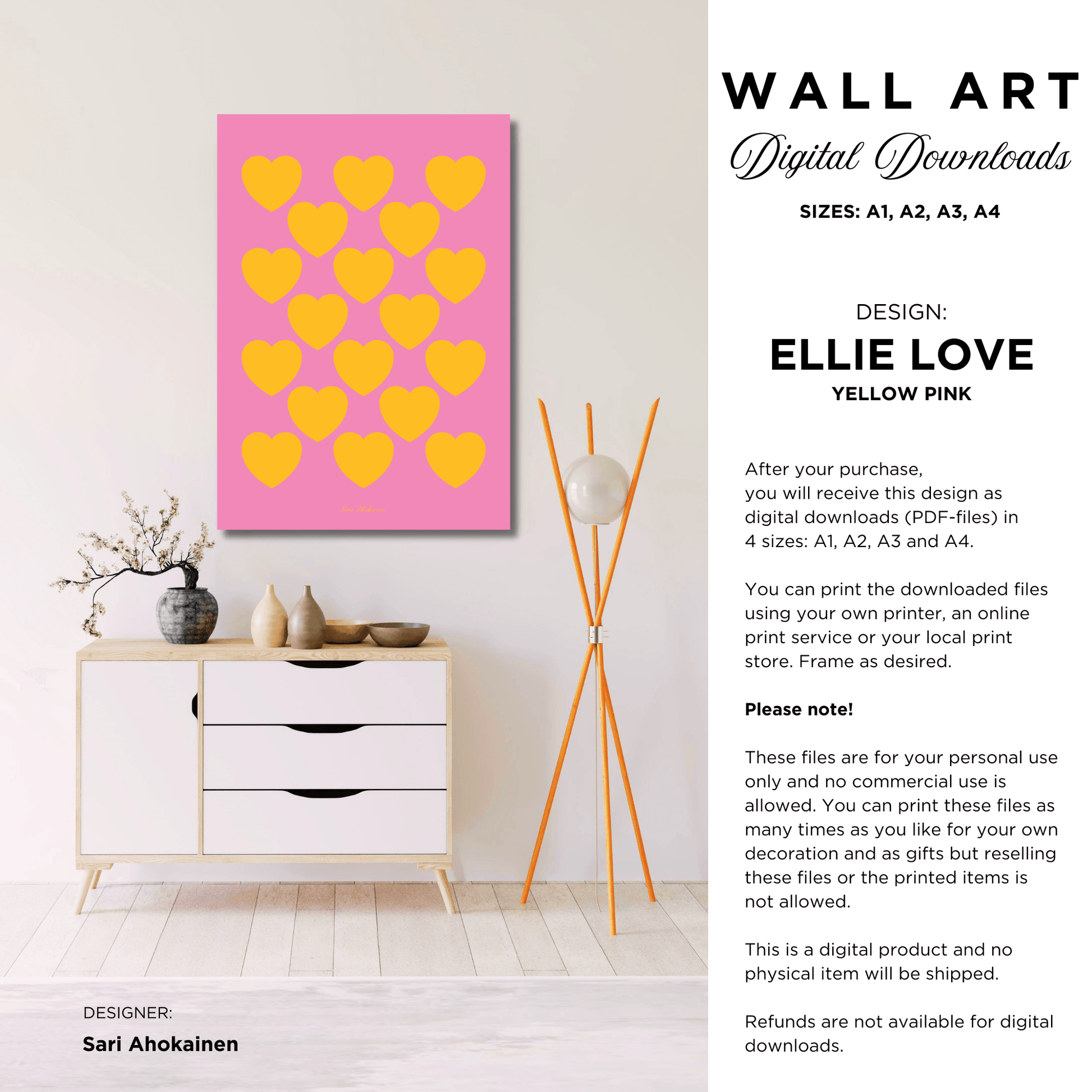 DIGITAL WALL ART - ELLIE LOVE yellow pink