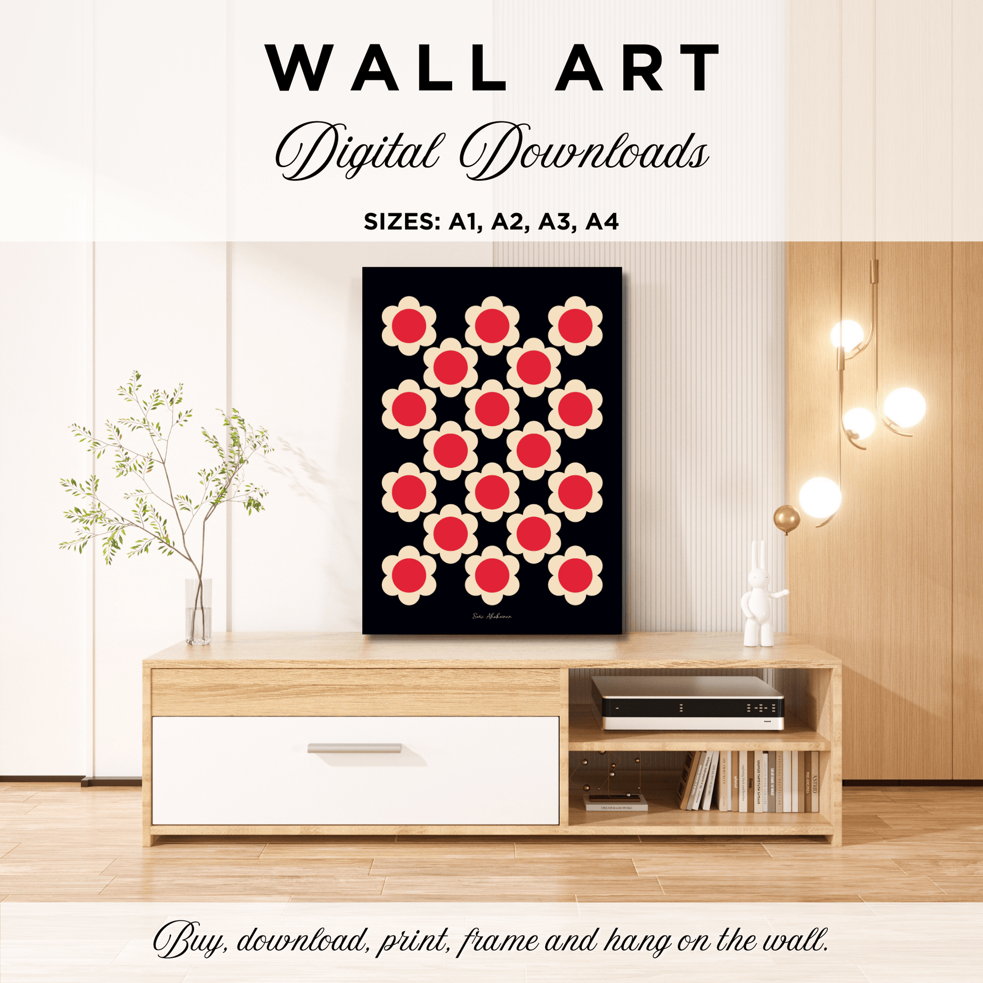 DIGITAL WALL ART - ELLIE red black - Classic floral print