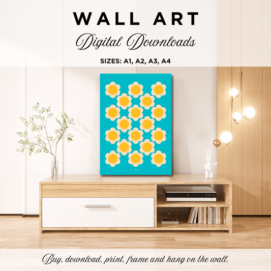 DIGITAL WALL ART - ELLIE yellow turquoise - Classic floral print