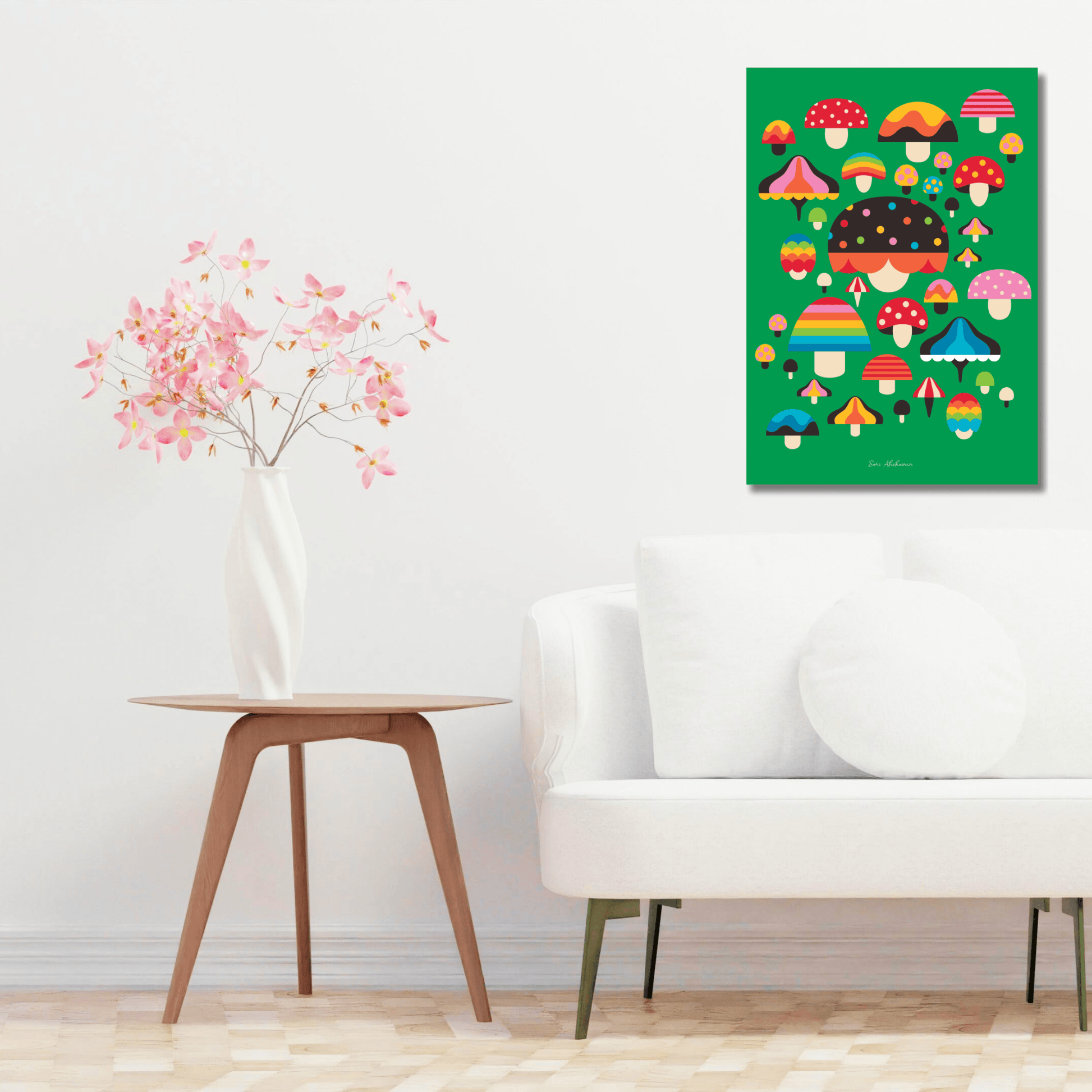 DIGITAL WALL ART - MUSHROOM MANIA green - Colorful mushroom print