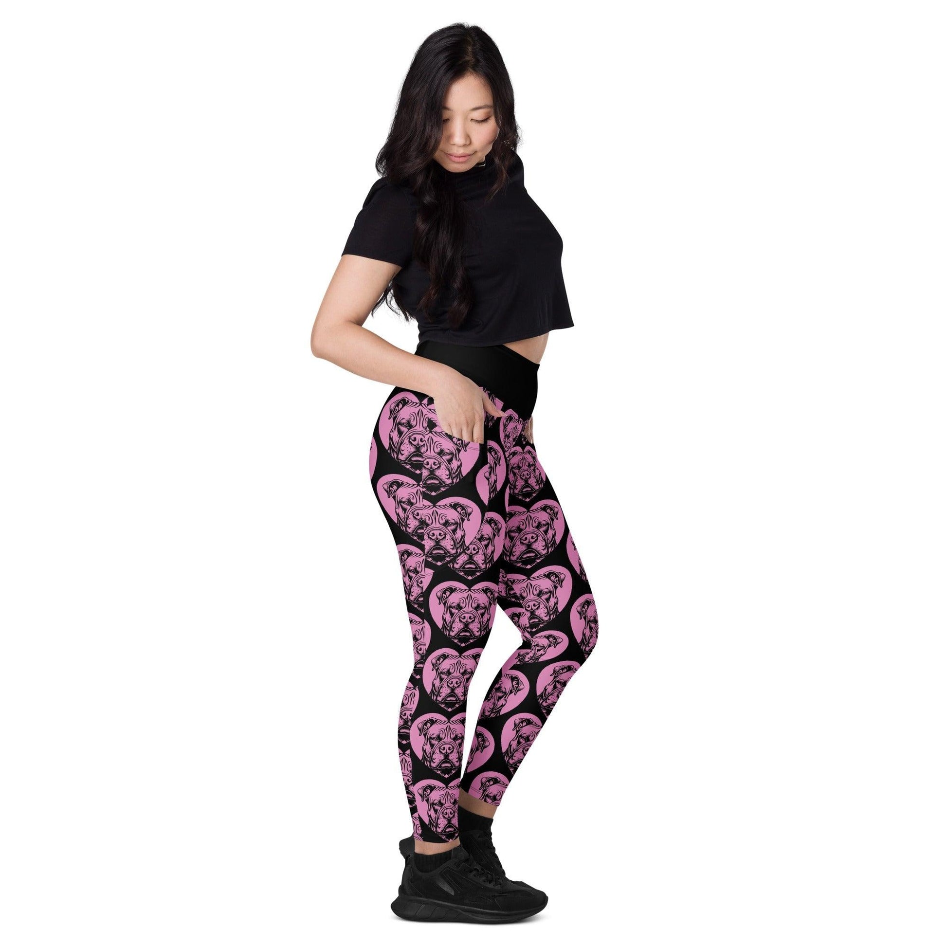 Dog breed leggings with pockets - AMERICAN BULLY EXTREME 2 - HERTTAHOUND - pink - Retro floral print