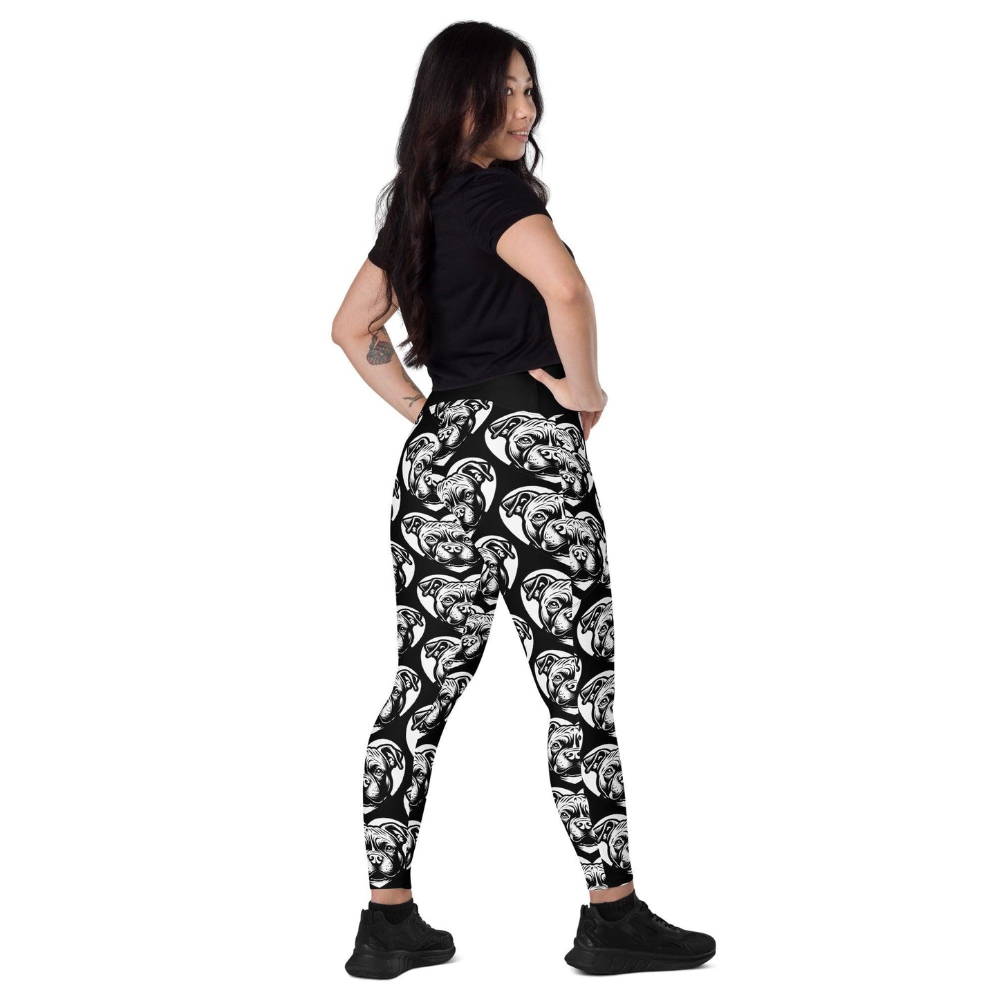 Dog breed leggings with pockets - AMERICAN BULLY POCKET - HERTTAHOUND - Retro floral print