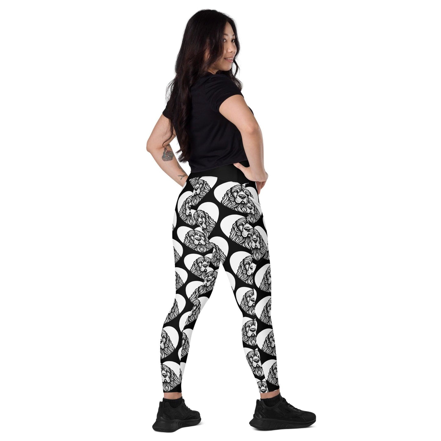 Dog breed leggings with pockets - AMERICAN COCKER SPANIEL - HERTTAHOUND - Retro floral print
