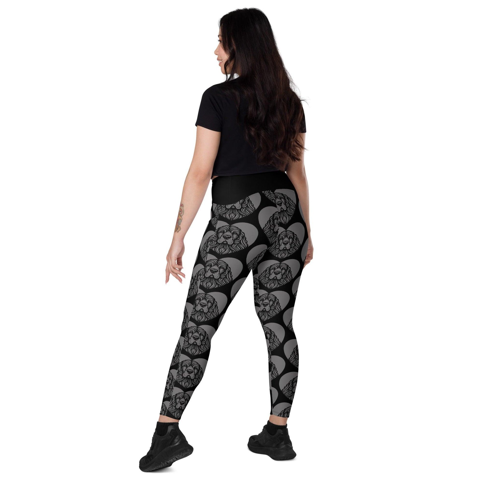 Dog breed leggings with pockets - AMERICAN COCKER SPANIEL - HERTTAHOUND - grey - Retro floral print
