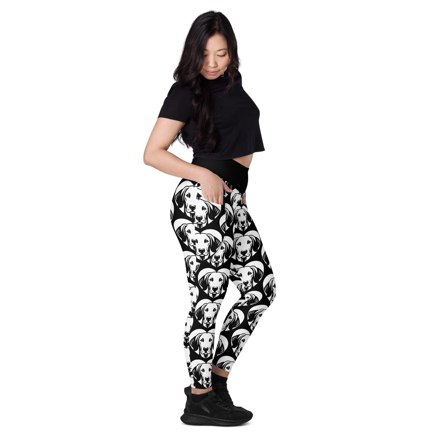 Dog breed leggings with pockets - AMERICAN FOXHOUND - HERTTAHOUND - Retro floral print