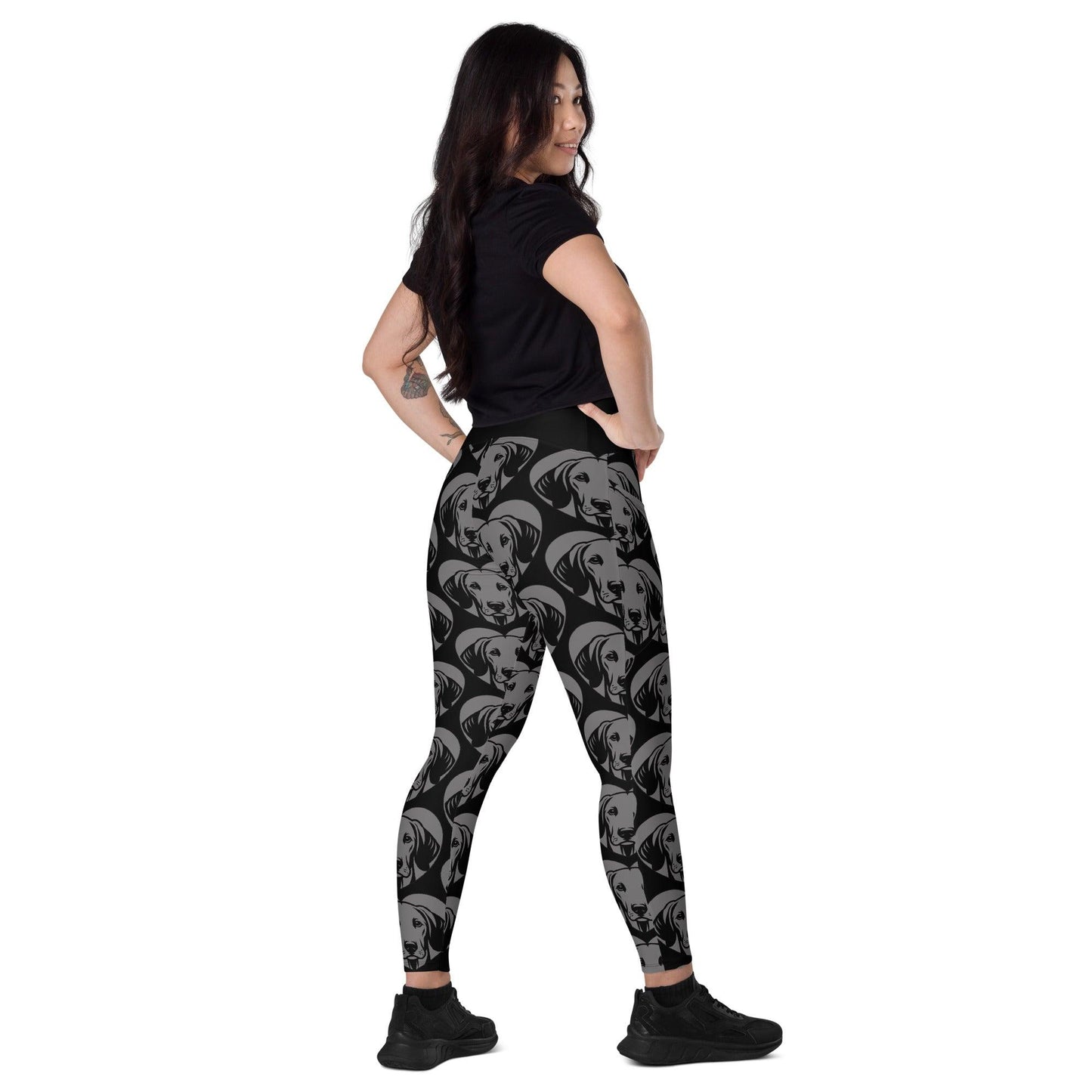 Dog breed leggings with pockets - AMERICAN FOXHOUND - HERTTAHOUND - grey - Retro floral print