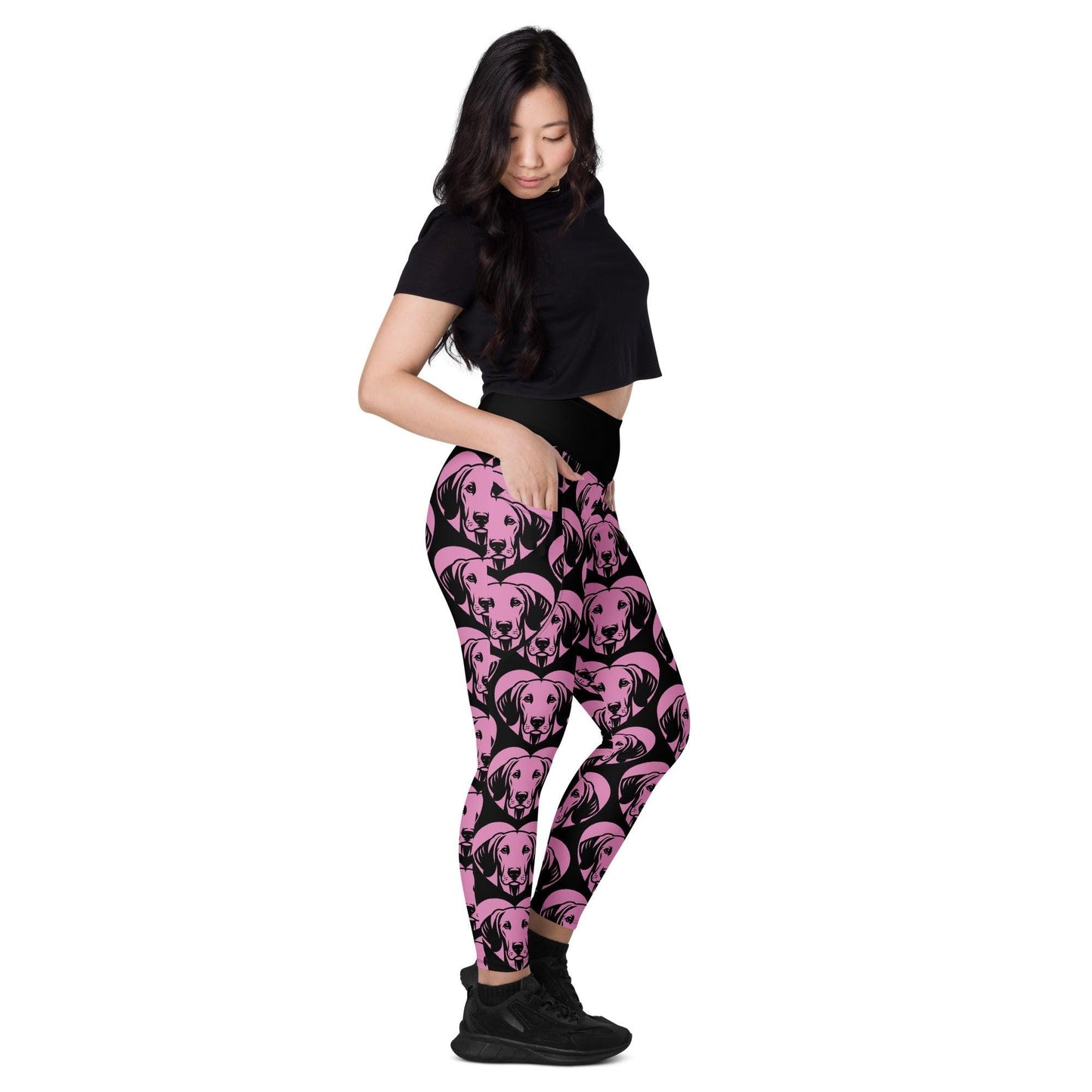 Dog breed leggings with pockets - AMERICAN FOXHOUND - HERTTAHOUND - pink - Retro floral print