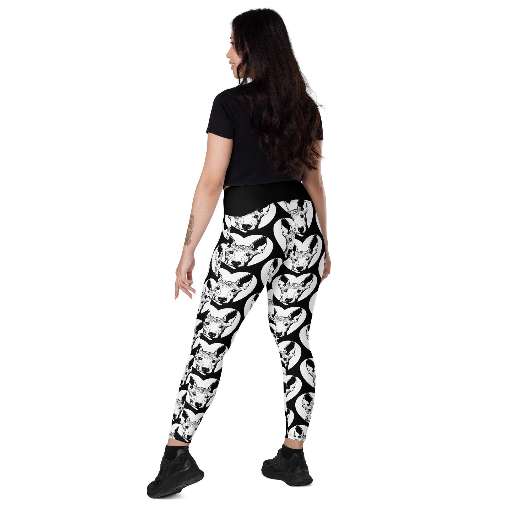 Dog breed leggings with pockets - AMERICAN HAIRLESS TERRIER - HERTTAHOUND - Retro floral print