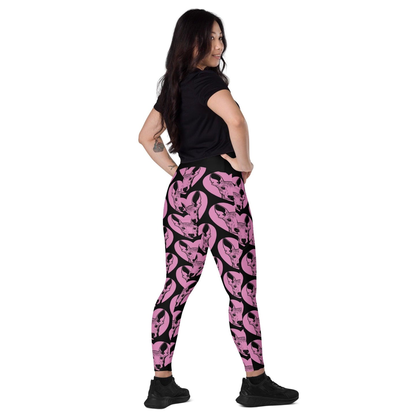 Dog breed leggings with pockets - AMERICAN HAIRLESS TERRIER - HERTTAHOUND - pink - Retro floral print