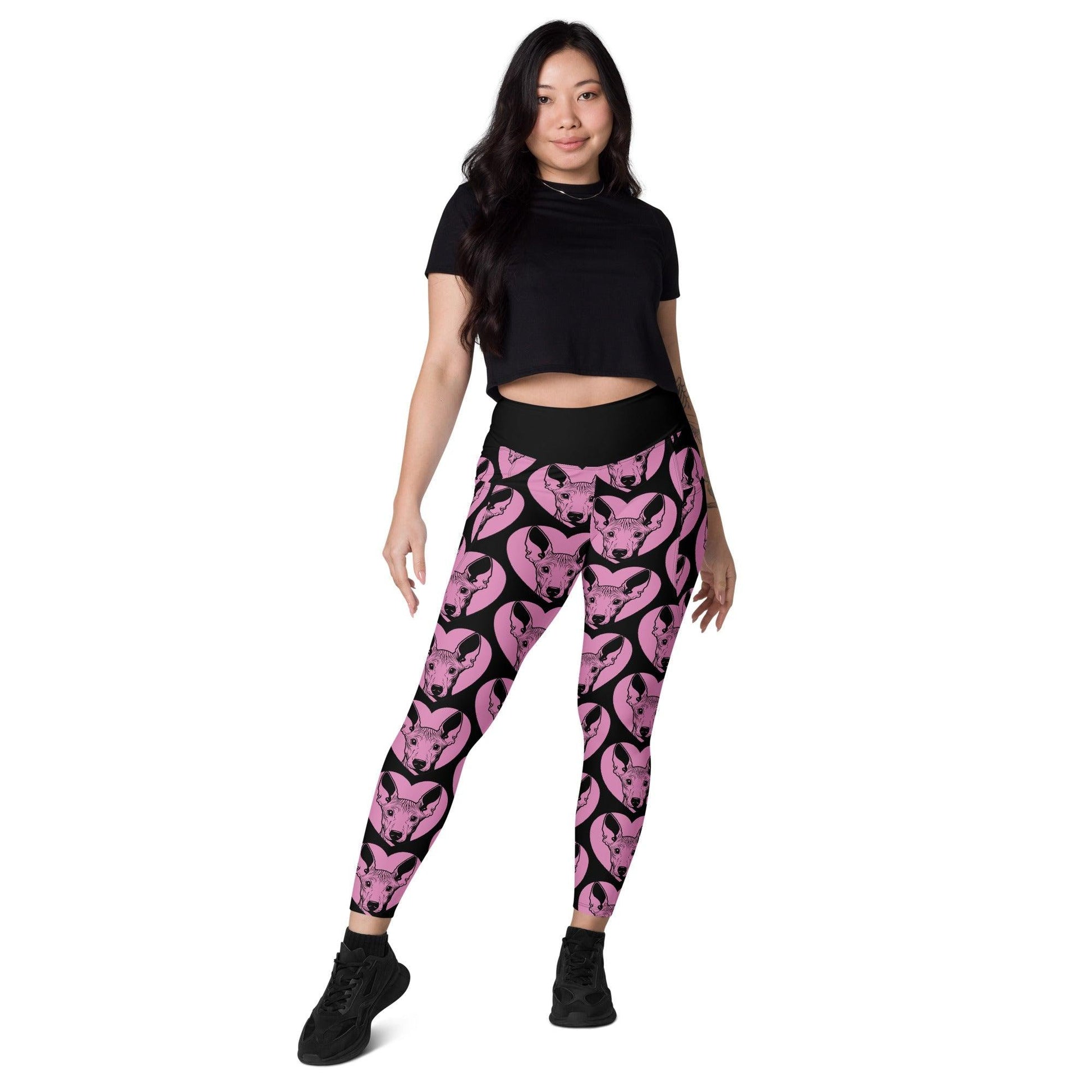 Dog breed leggings with pockets - AMERICAN HAIRLESS TERRIER - HERTTAHOUND - pink - Retro floral print