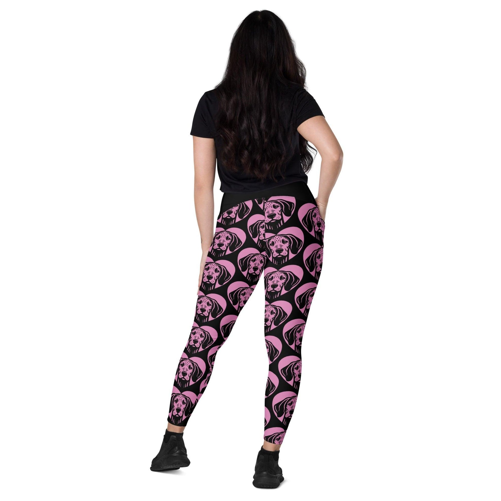 Dog breed leggings with pockets - AMERICAN LEOPARD HOUND - HERTTAHOUND - pink - Retro floral print