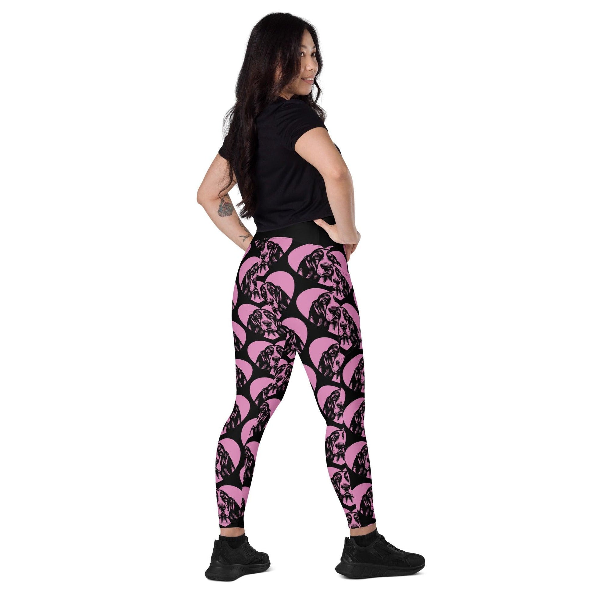 Dog breed leggings with pockets - BASSET HOUND - HERTTAHOUND - pink
