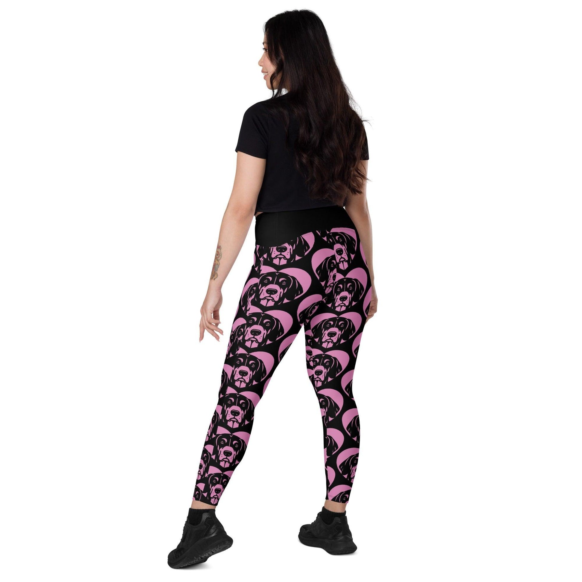 Dog breed leggings with pockets - BLACK AND TAN COONHOUND - HERTTAHOUND - pink