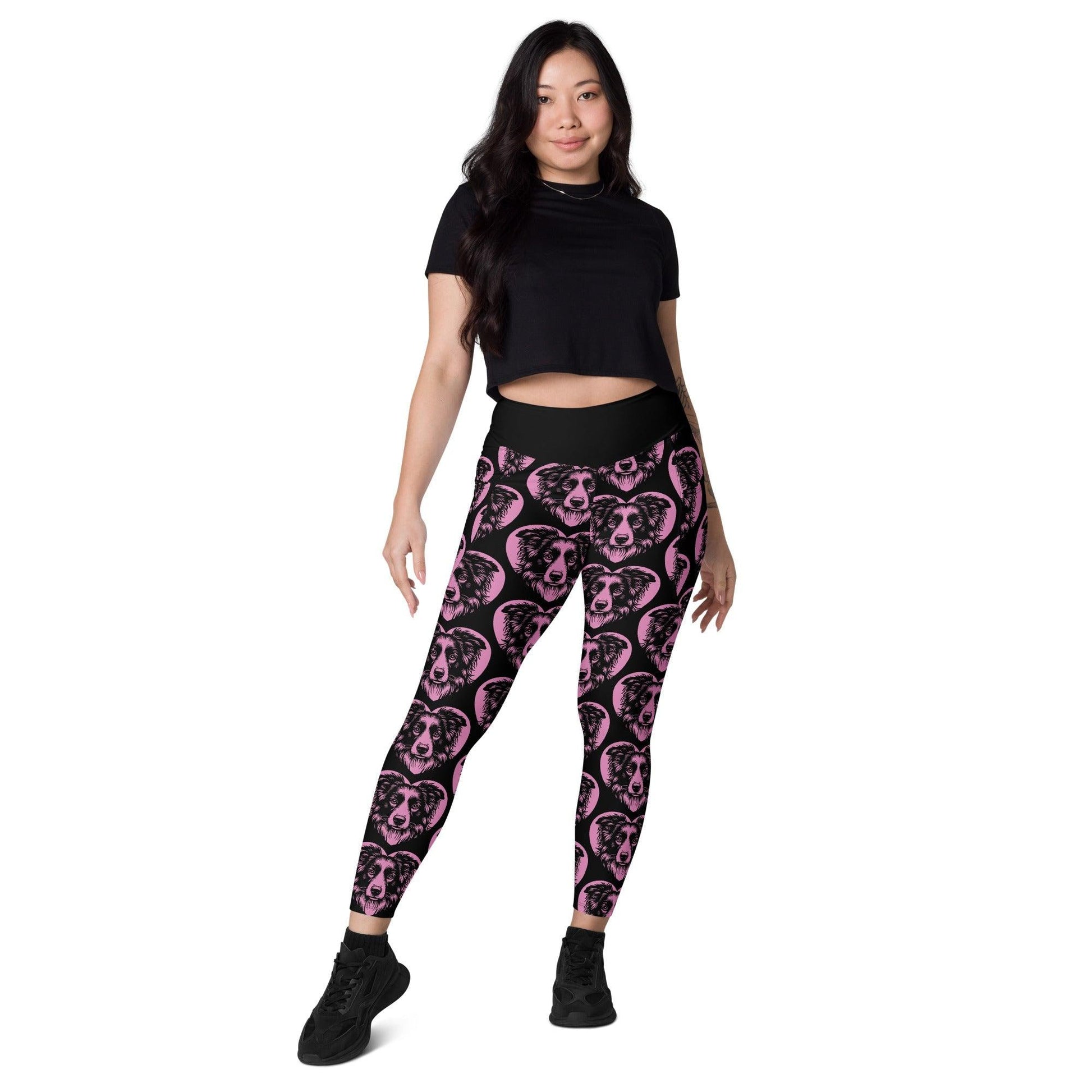 Dog breed leggings with pockets - BORDER COLLIE - HERTTAHOUND - pink