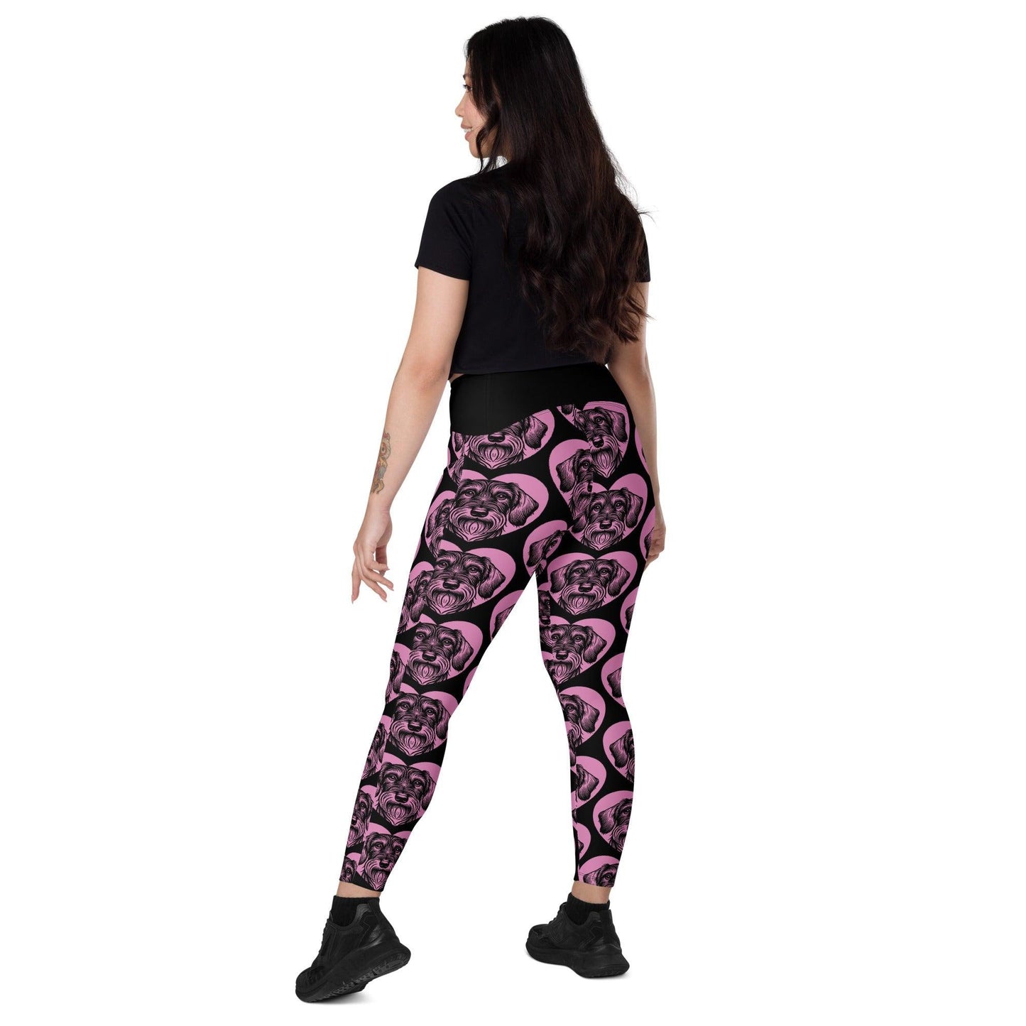 Dog breed leggings with pockets - DACHSHUND WIRE HAIRED - HERTTAHOUND - pink
