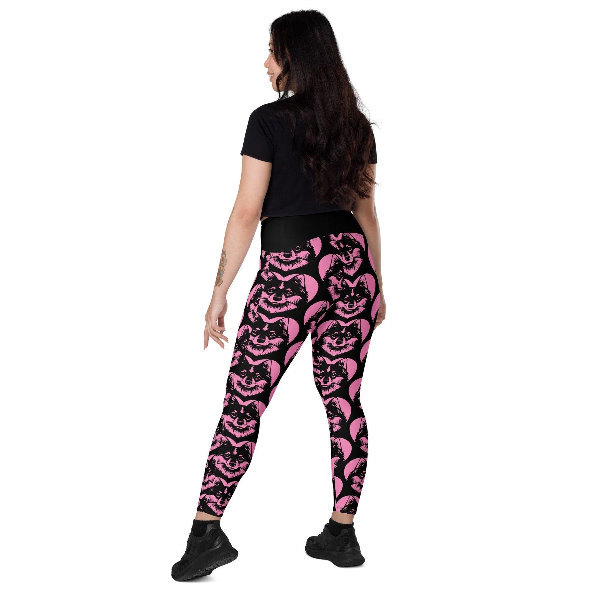 Dog breed leggings with pockets - FINNISH SPITZ - HERTTAHOUND - pink
