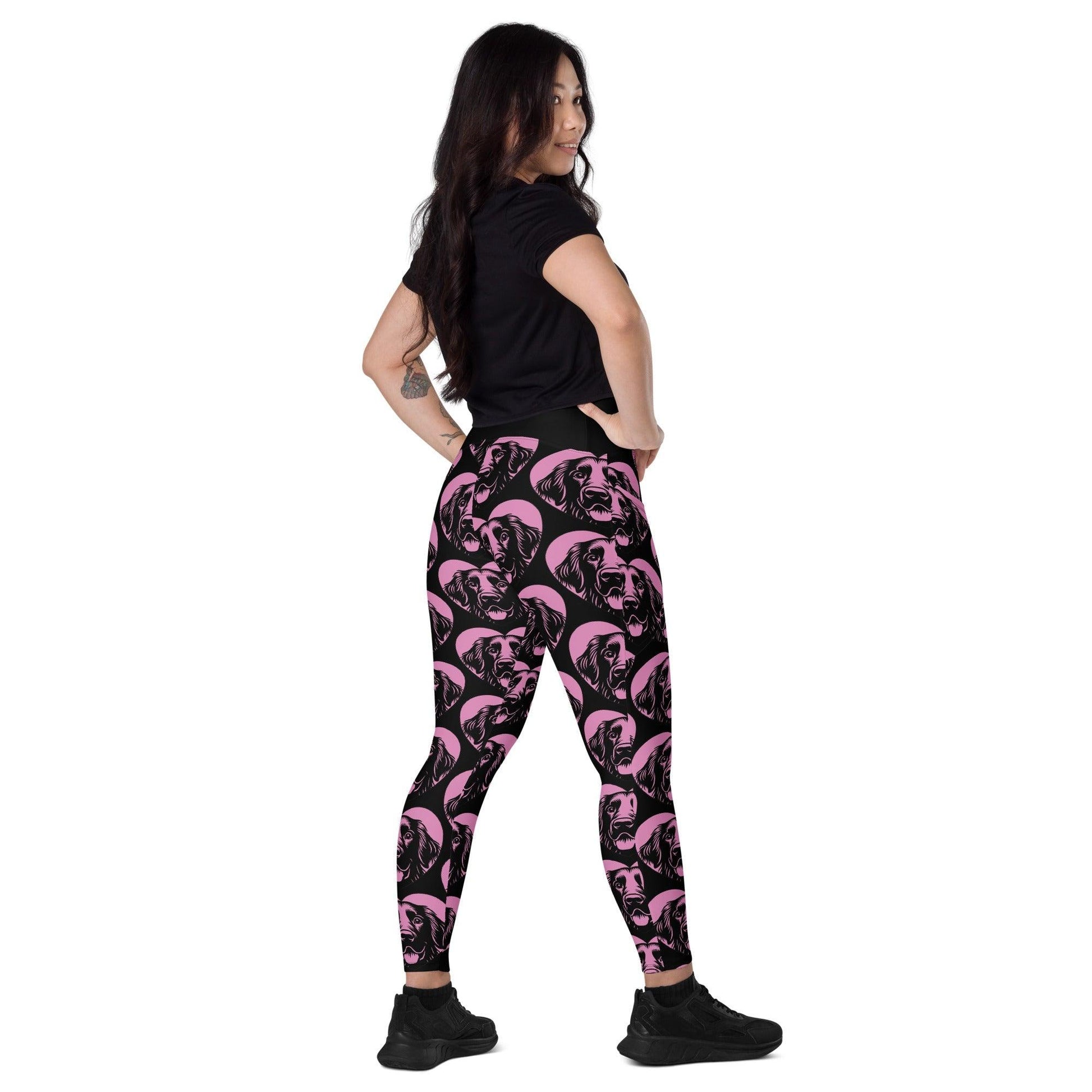 Dog breed leggings with pockets - FLAT COATED RETRIEVER - HERTTAHOUND - pink