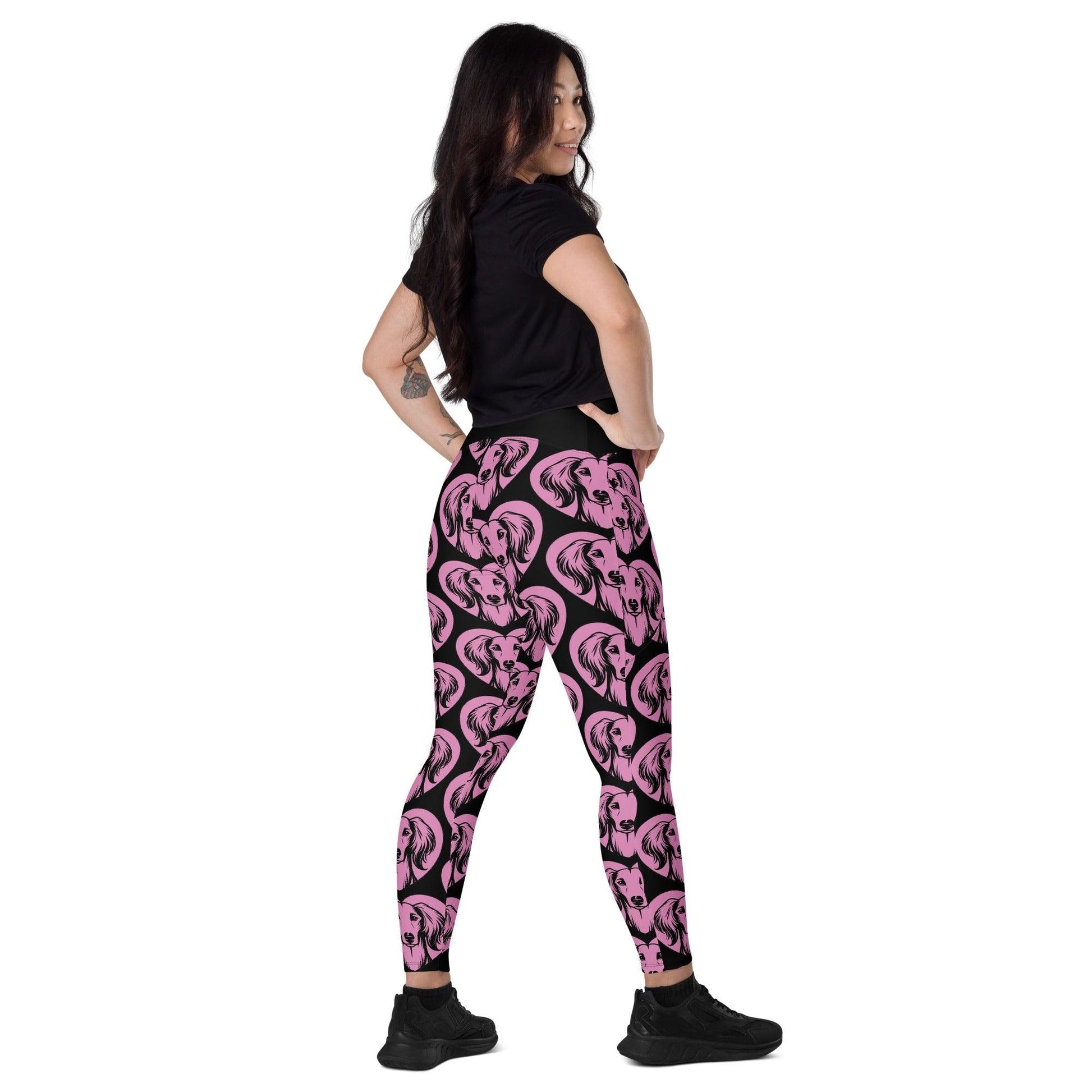 Dog breed leggings with pockets - SALUKI - HERTTAHOUND - pink