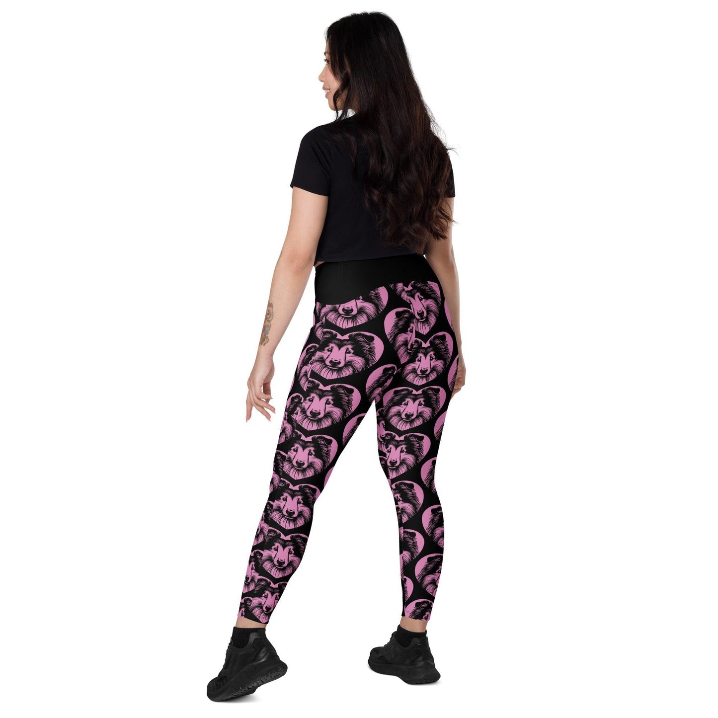DOG BREED LEGGINGS with pockets - SHETLAND SHEEPDOG - HERTTAHOUND - pink