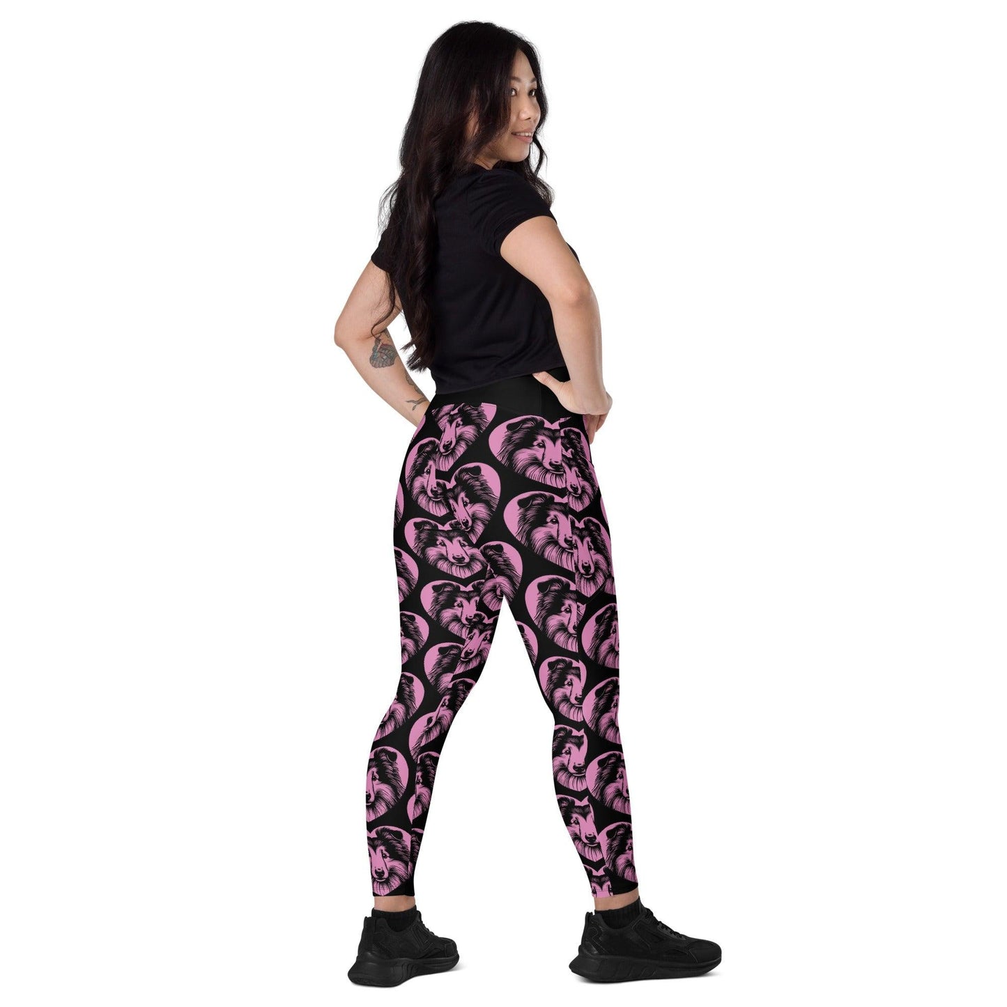 DOG BREED LEGGINGS with pockets - SHETLAND SHEEPDOG - HERTTAHOUND - pink