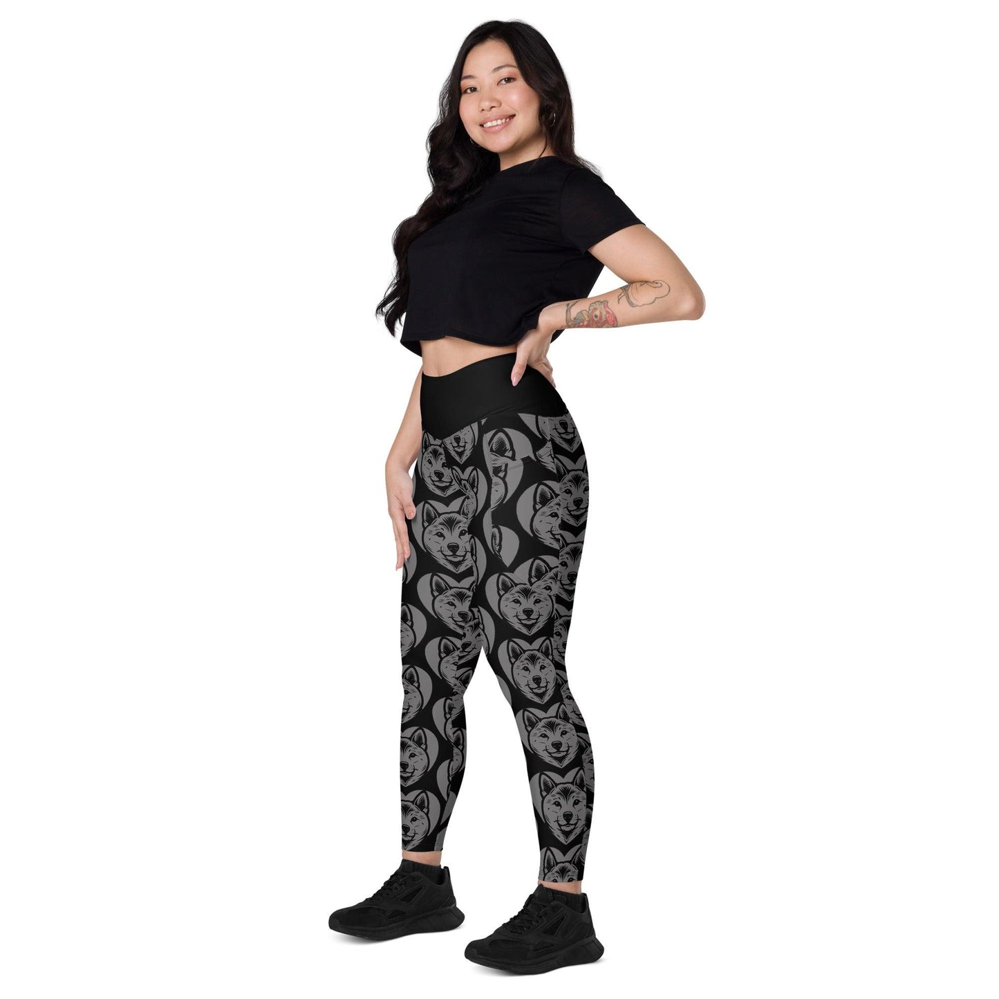 DOG BREED LEGGINGS with pockets - SHIBA INU - HERTTAHOUND - grey
