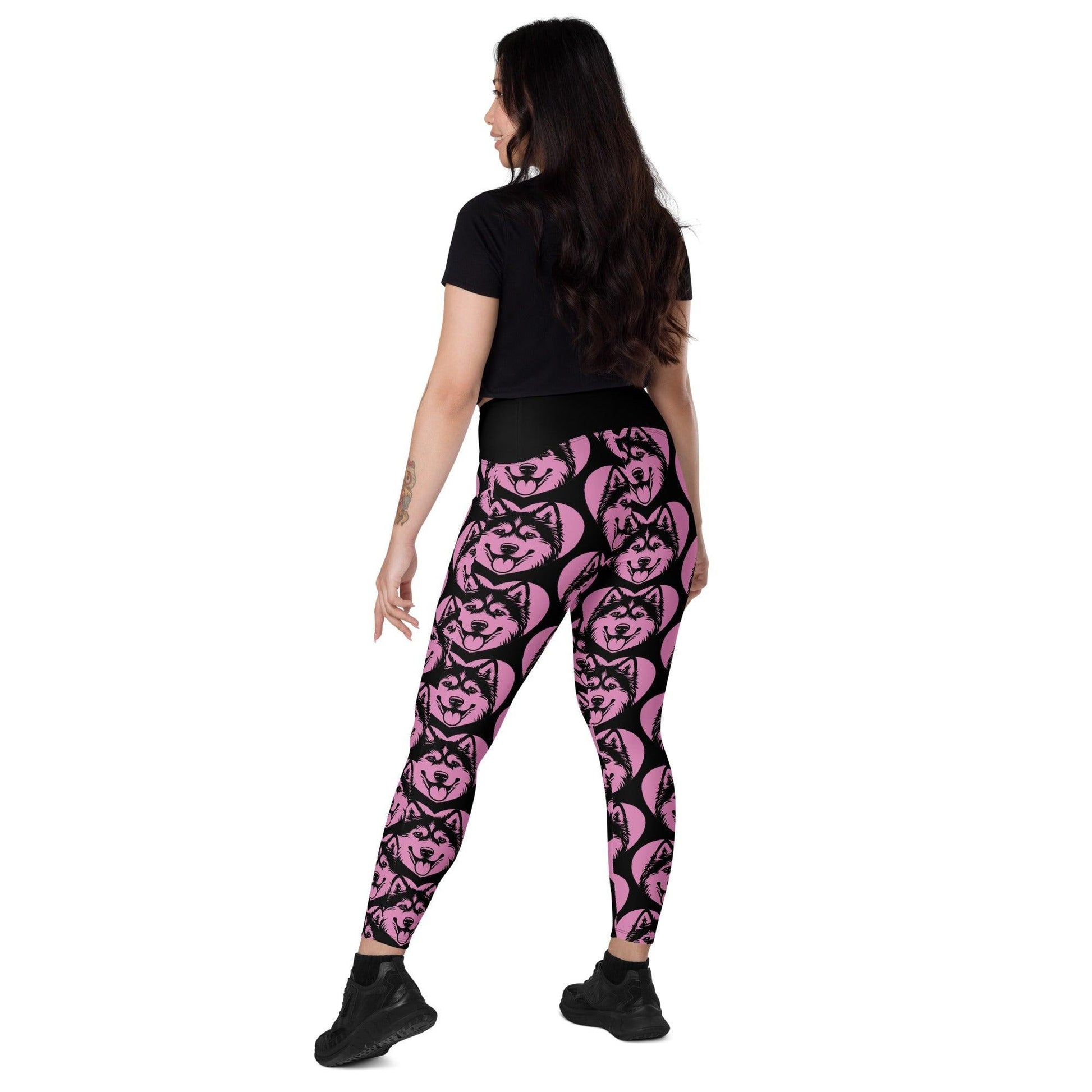 DOG BREED LEGGINGS with pockets - SIBERIAN HUSKY - HERTTAHOUND - pink